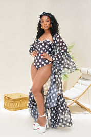 Ayla Black and White Polka Dot Swimsuit and Cover-up Clothing Ellaé Lisqué