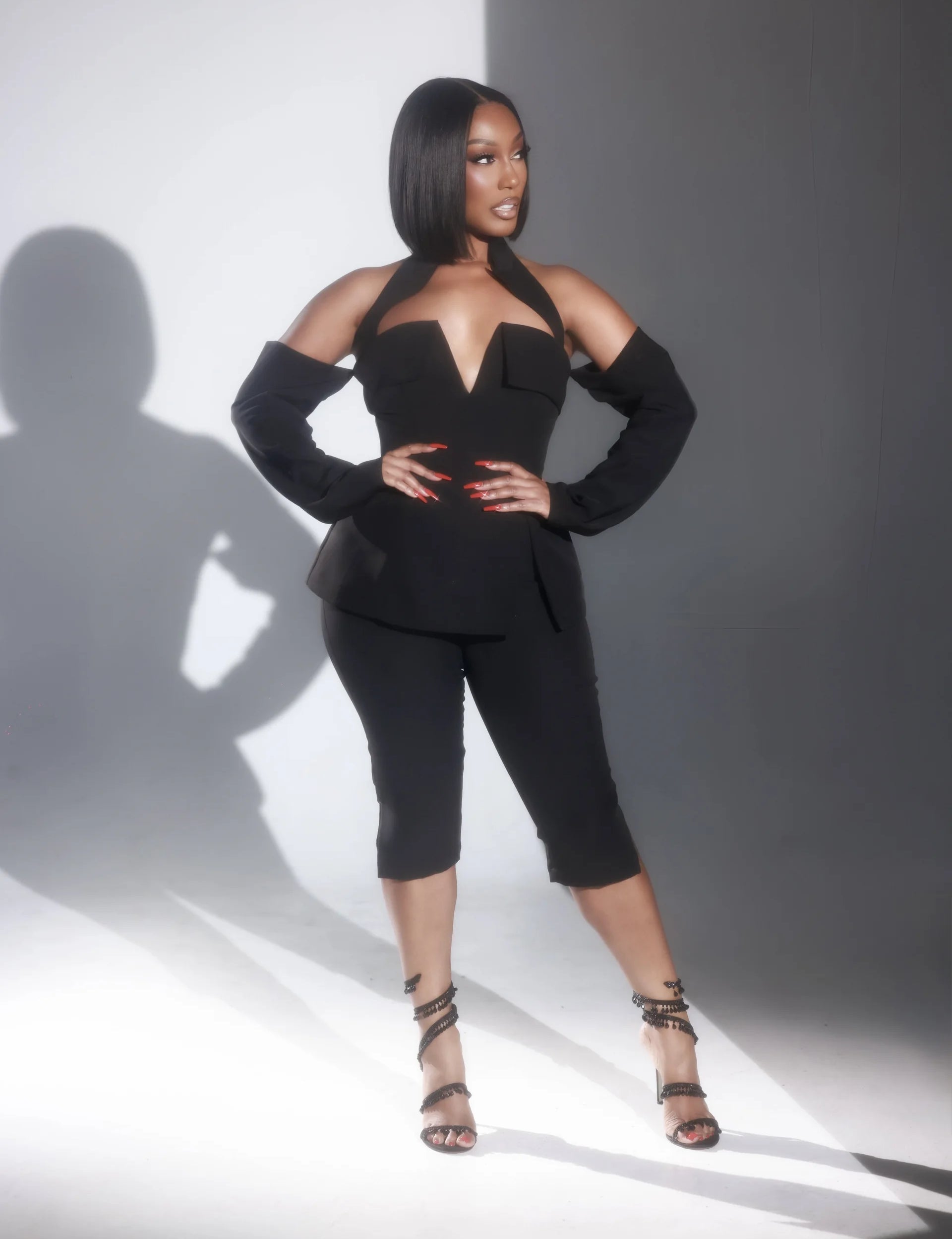 Blair Black Sleeved Capri Set Clothing Ellaé Lisqué