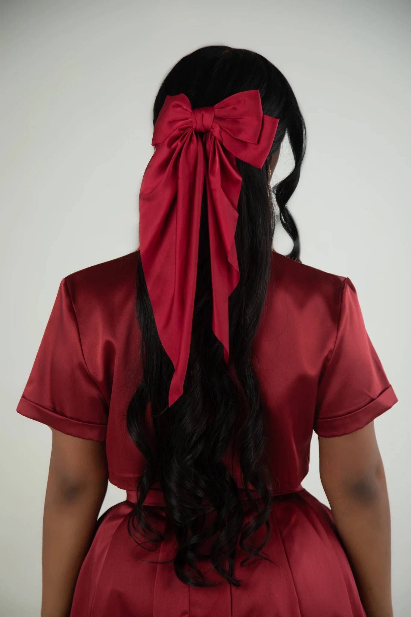 Burgundy Silky Satin Hairbow Apparel & Accessories Ellaé Lisqué