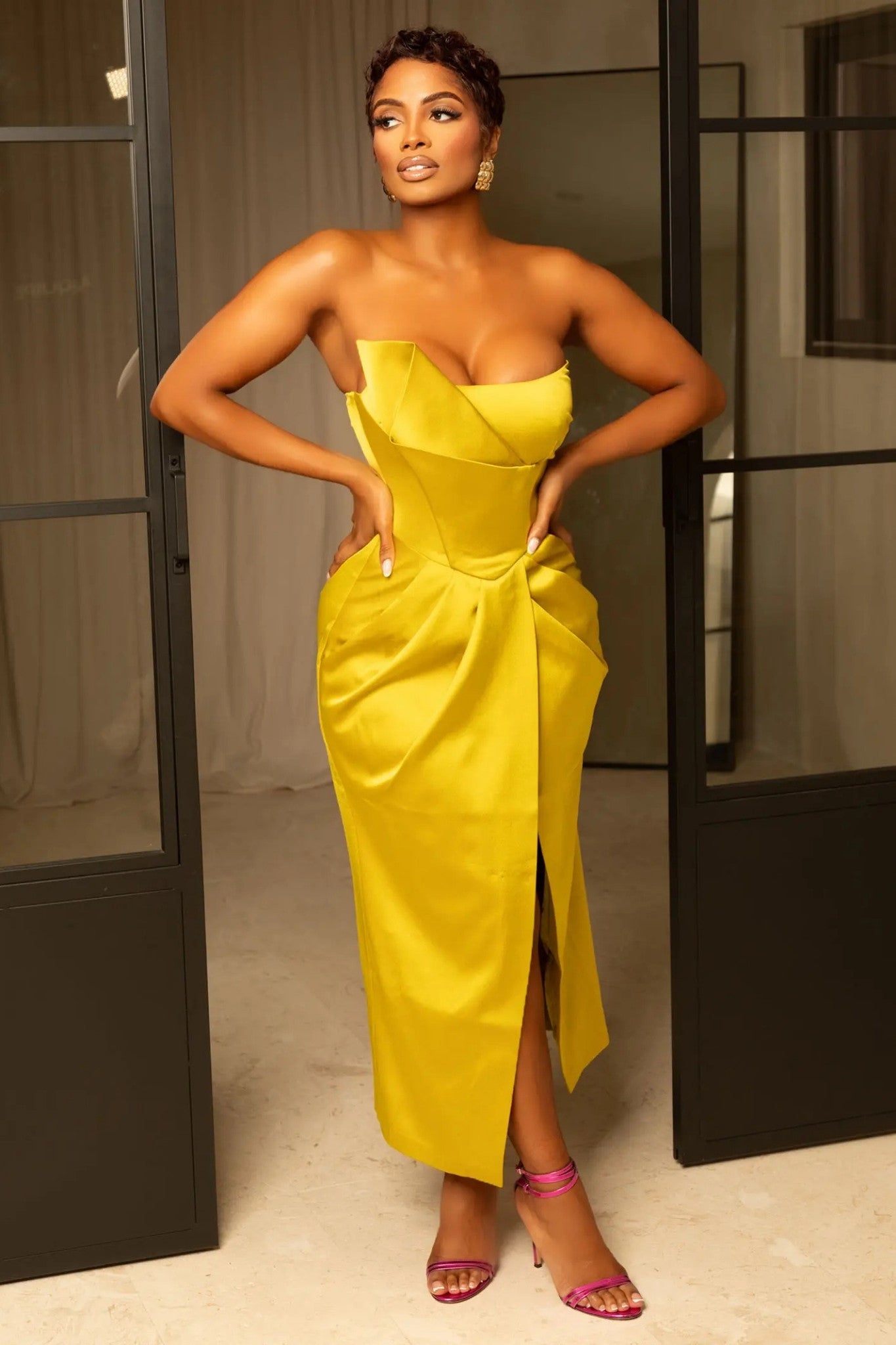 Occasion Ready Chartreuse Satin Strapless Dress Clothing Ellaé Lisqué