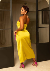 Occasion Ready Satin Strapless Dress | Chartreuse