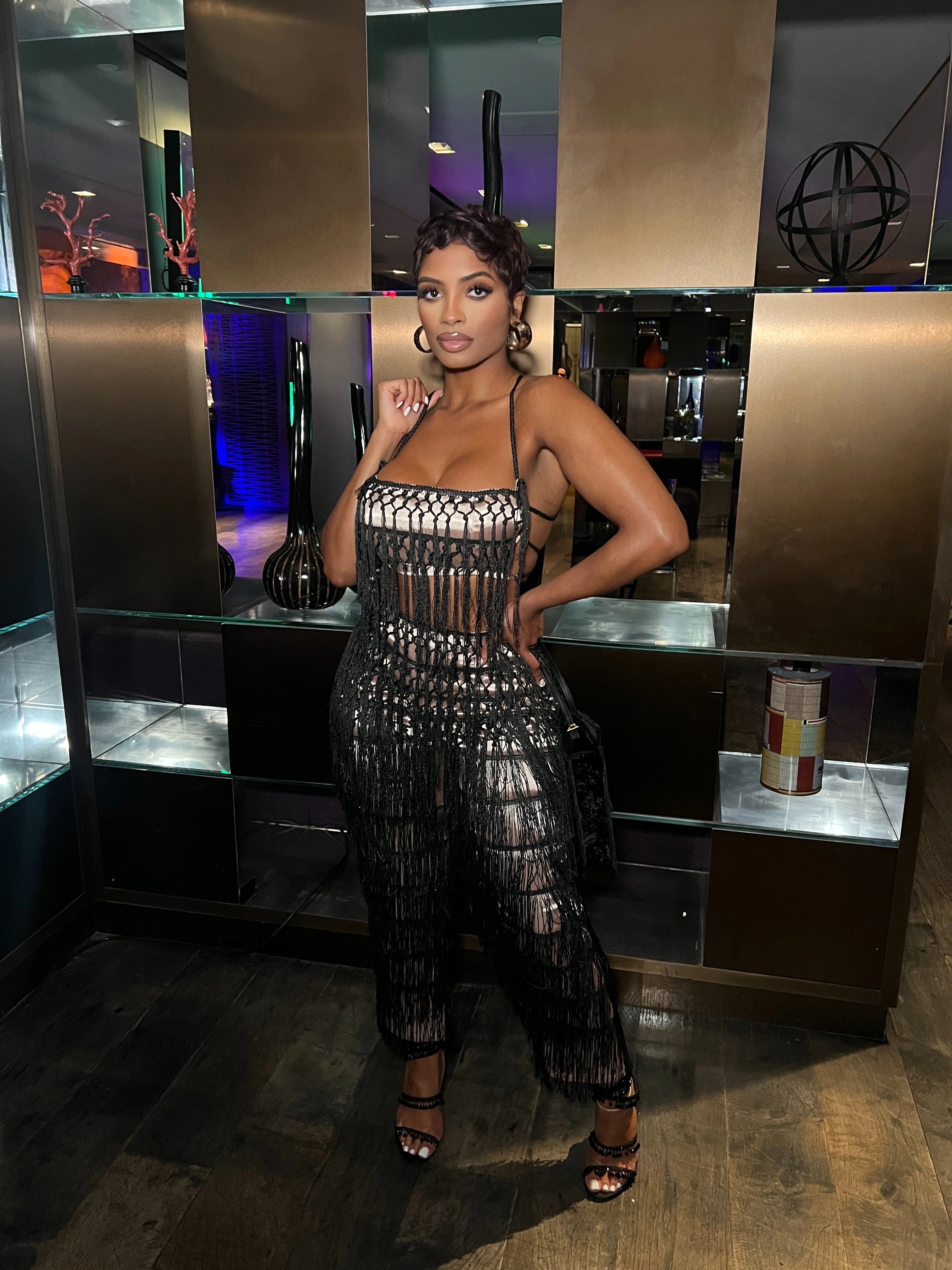 City Lights Black Fringe Set Clothing Ellaé Lisqué