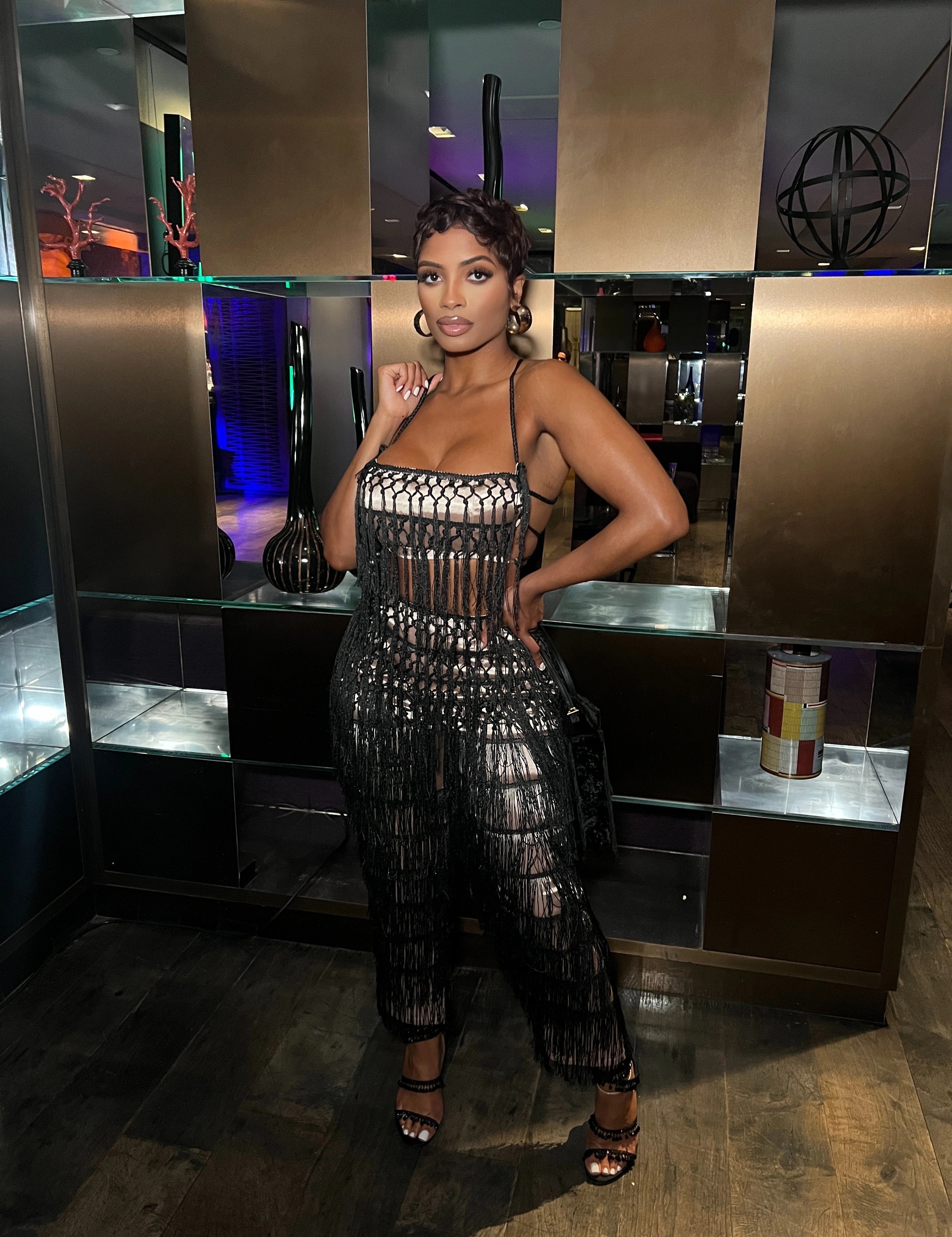 City Lights Black Fringe Set Clothing Ellaé Lisqué