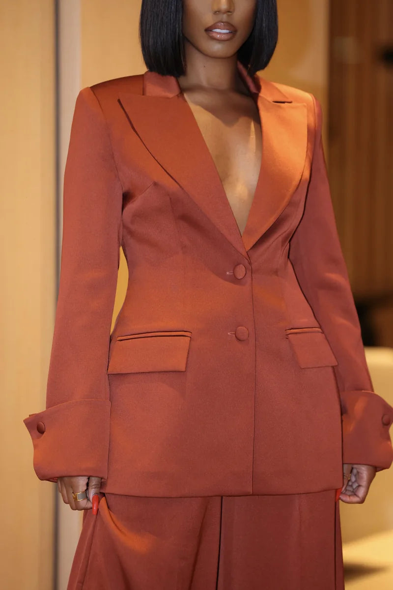 Nora Copper Satin Blazer Clothing Ellaé Lisqué