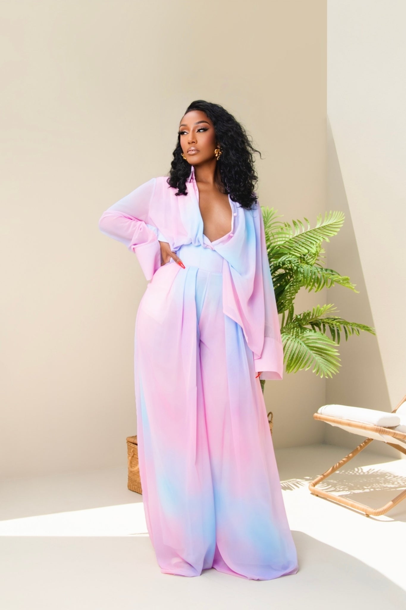 Aria Cotton Candy Print Wide Leg Pants Set Clothing Ellaé Lisqué