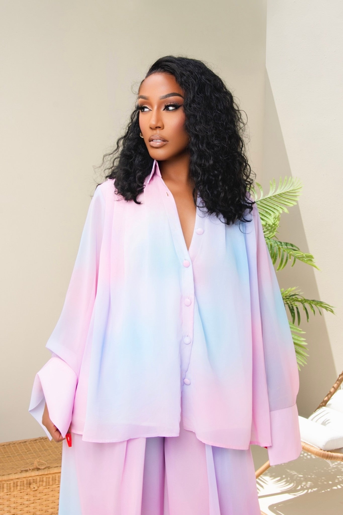 Aria Cotton Candy Print Wide Leg Pants Set Clothing Ellaé Lisqué