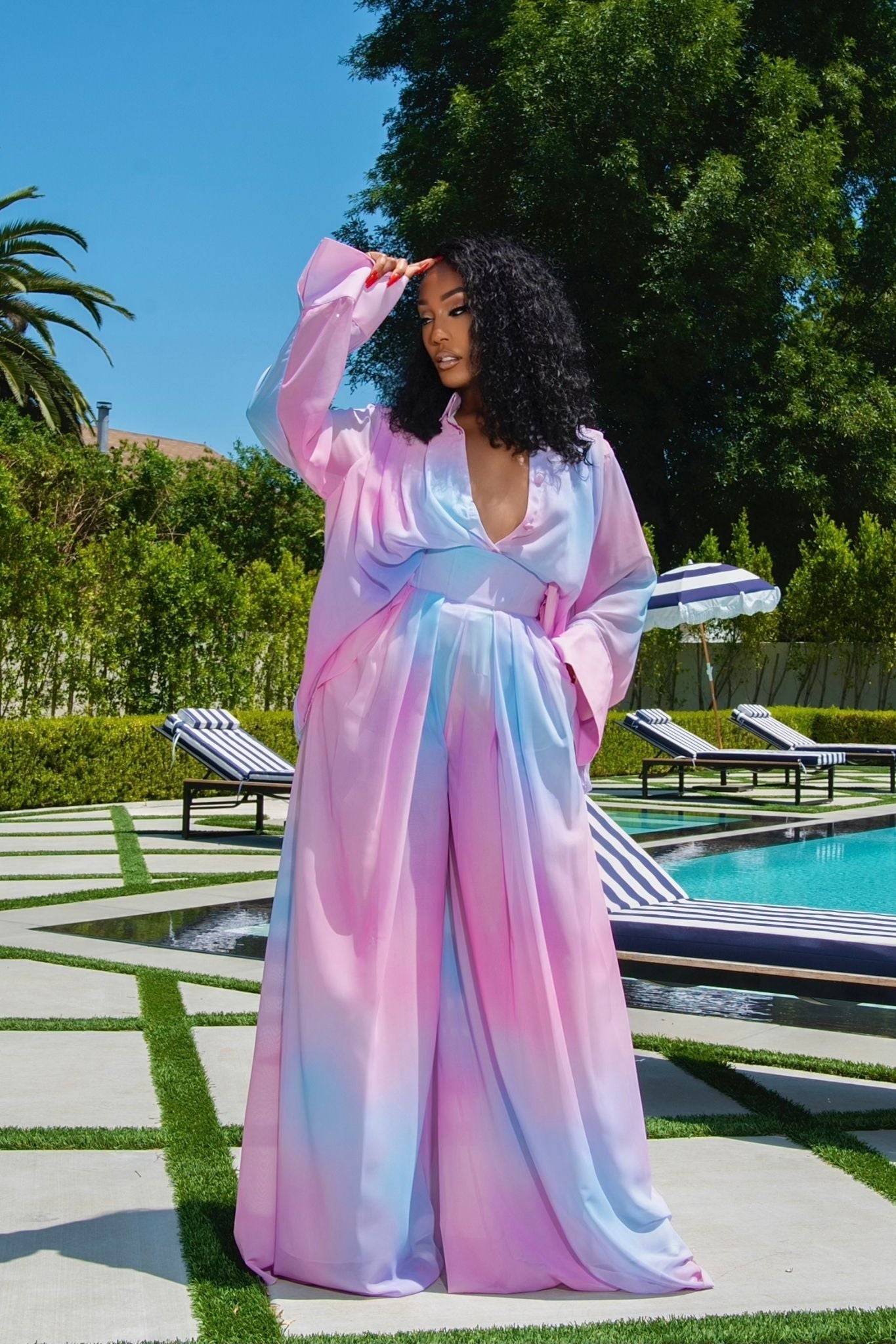 Aria Cotton Candy Print Wide Leg Pants Set Clothing Ellaé Lisqué