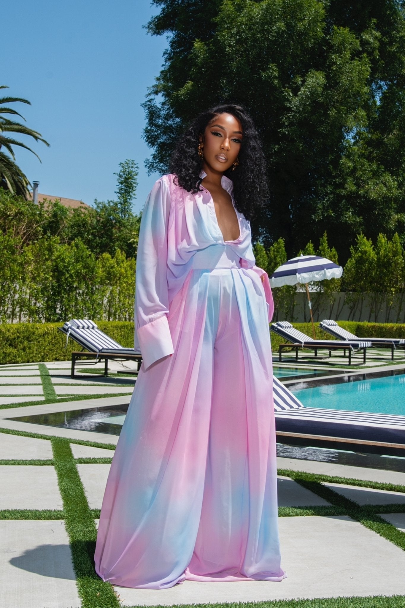 Aria Cotton Candy Print Wide Leg Pants Set Clothing Ellaé Lisqué