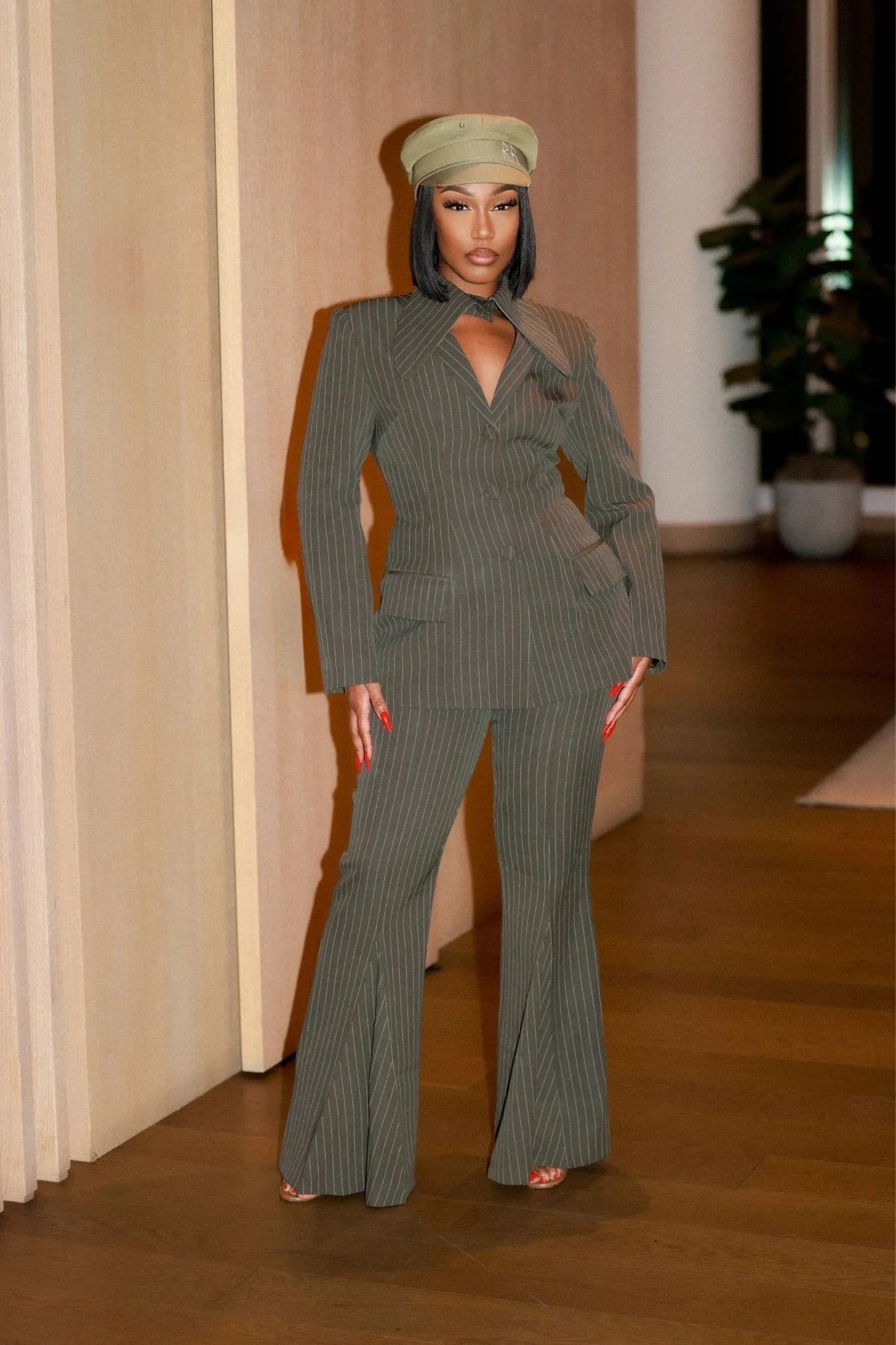 Monet Olive Pinstripe Power Suit Clothing Ellaé Lisqué