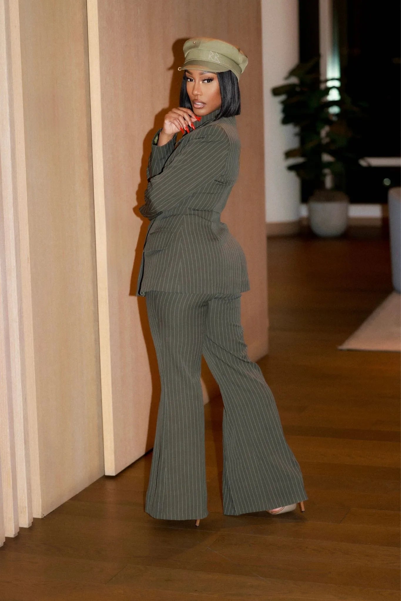 Monet Olive Pinstripe Power Suit Clothing Ellaé Lisqué