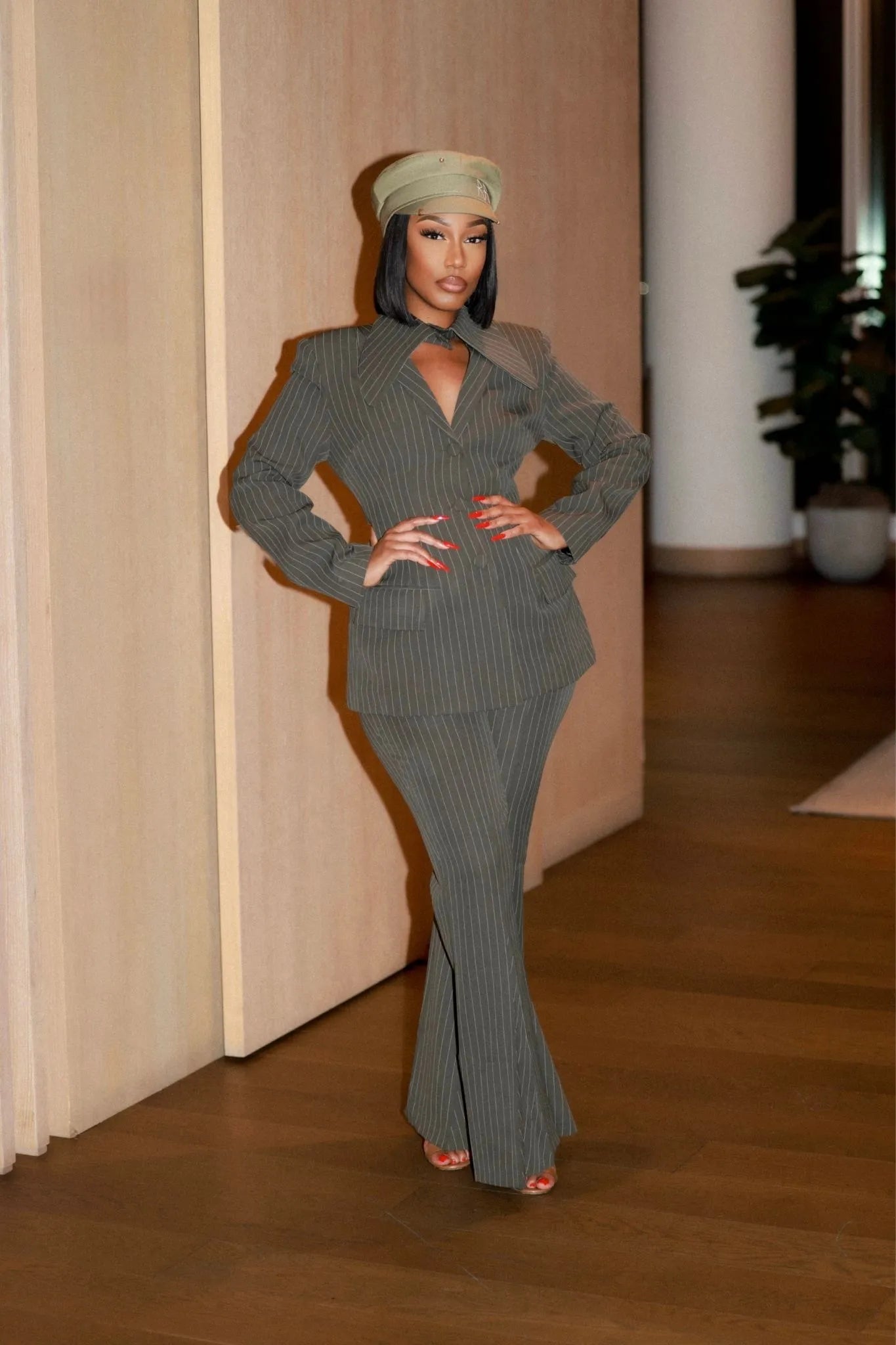 Monet Olive Pinstripe Power Suit Clothing Ellaé Lisqué