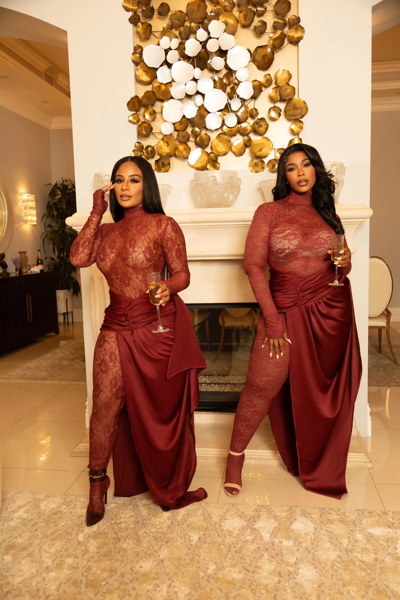 Fall in Love Wine Red Lace Catsuit Dresses Ellaé Lisqué