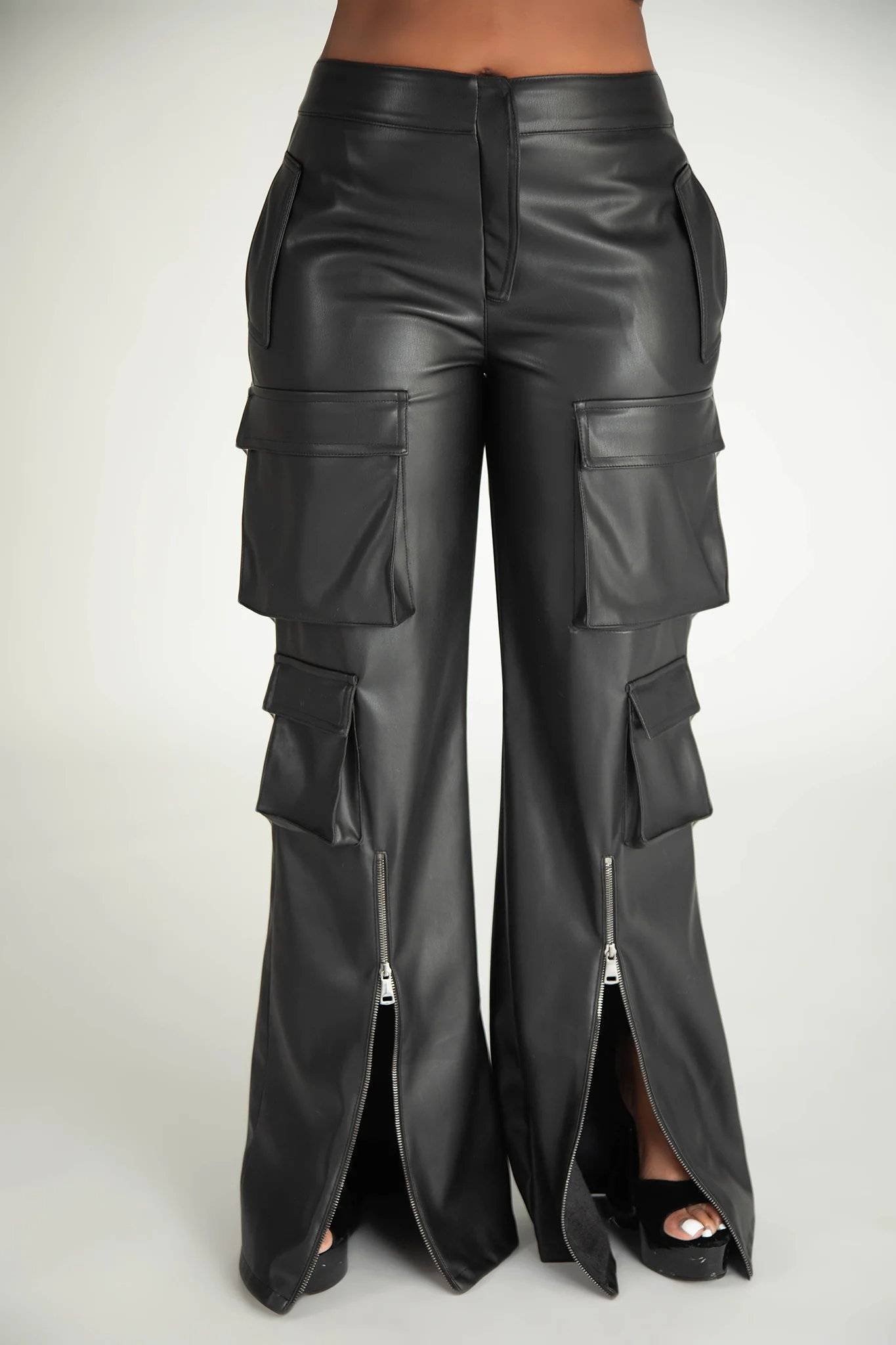 Juliana Black Faux Leather Cargo Pants Clothing Ellaé Lisqué
