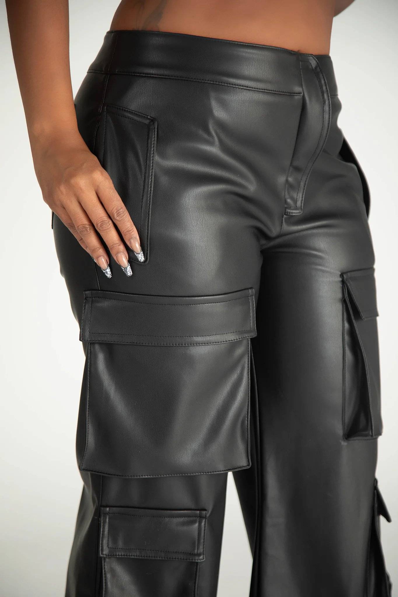 Juliana Black Faux Leather Cargo Pants Clothing Ellaé Lisqué