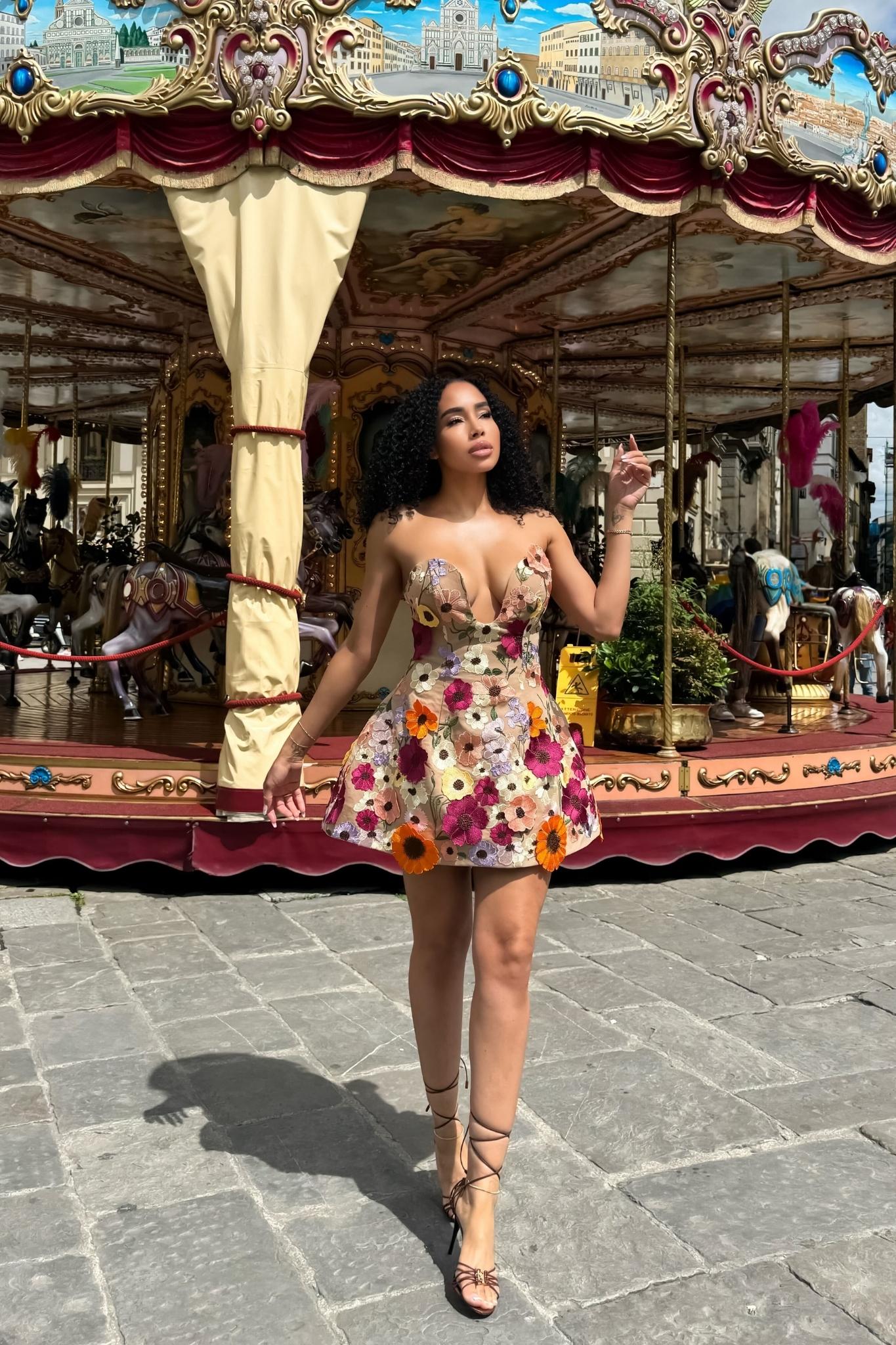 Azalea Nude Floral Corset Dress Clothing Ellaé Lisqué