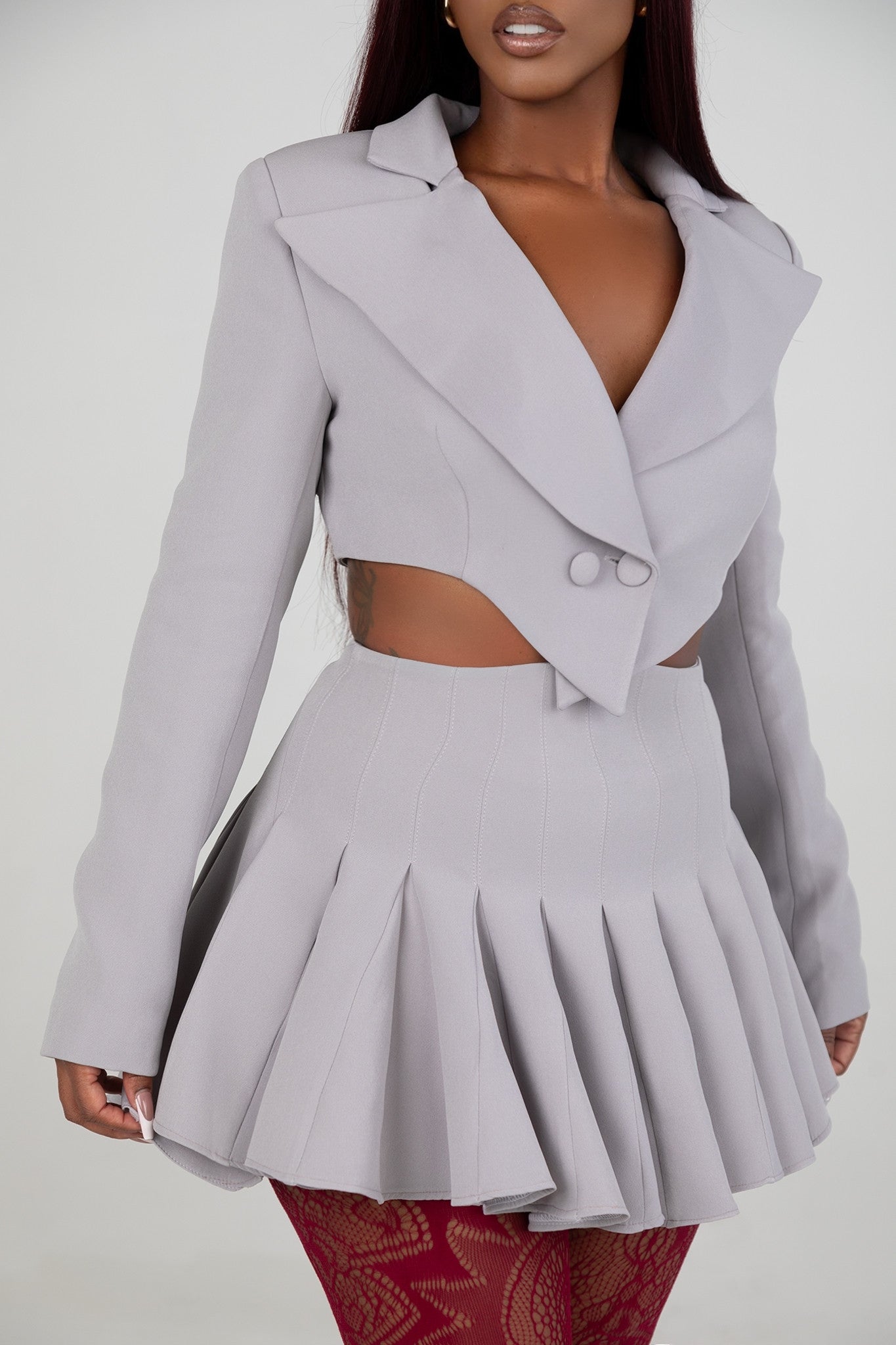 Serena Gray Cropped Blazer Top Clothing Ellaé Lisqué