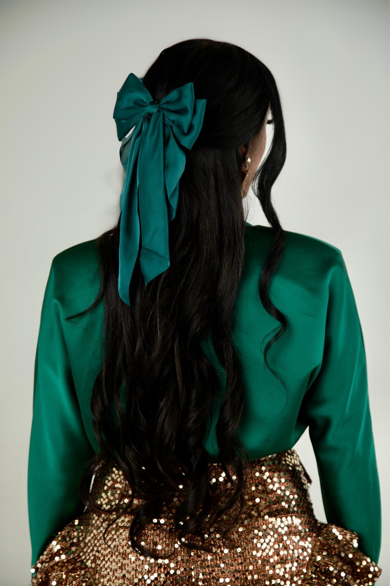 Green Silky Satin Hairbow Apparel & Accessories Ellaé Lisqué