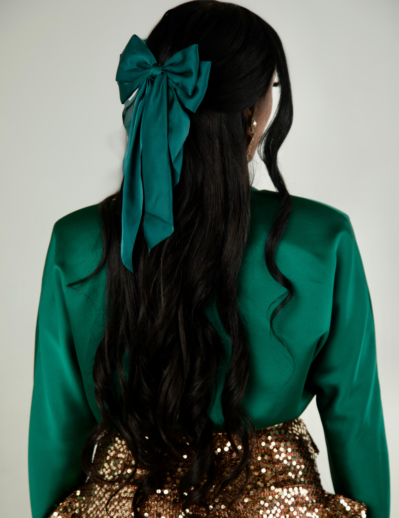 Green Silky Satin Hairbow Apparel & Accessories Ellaé Lisqué