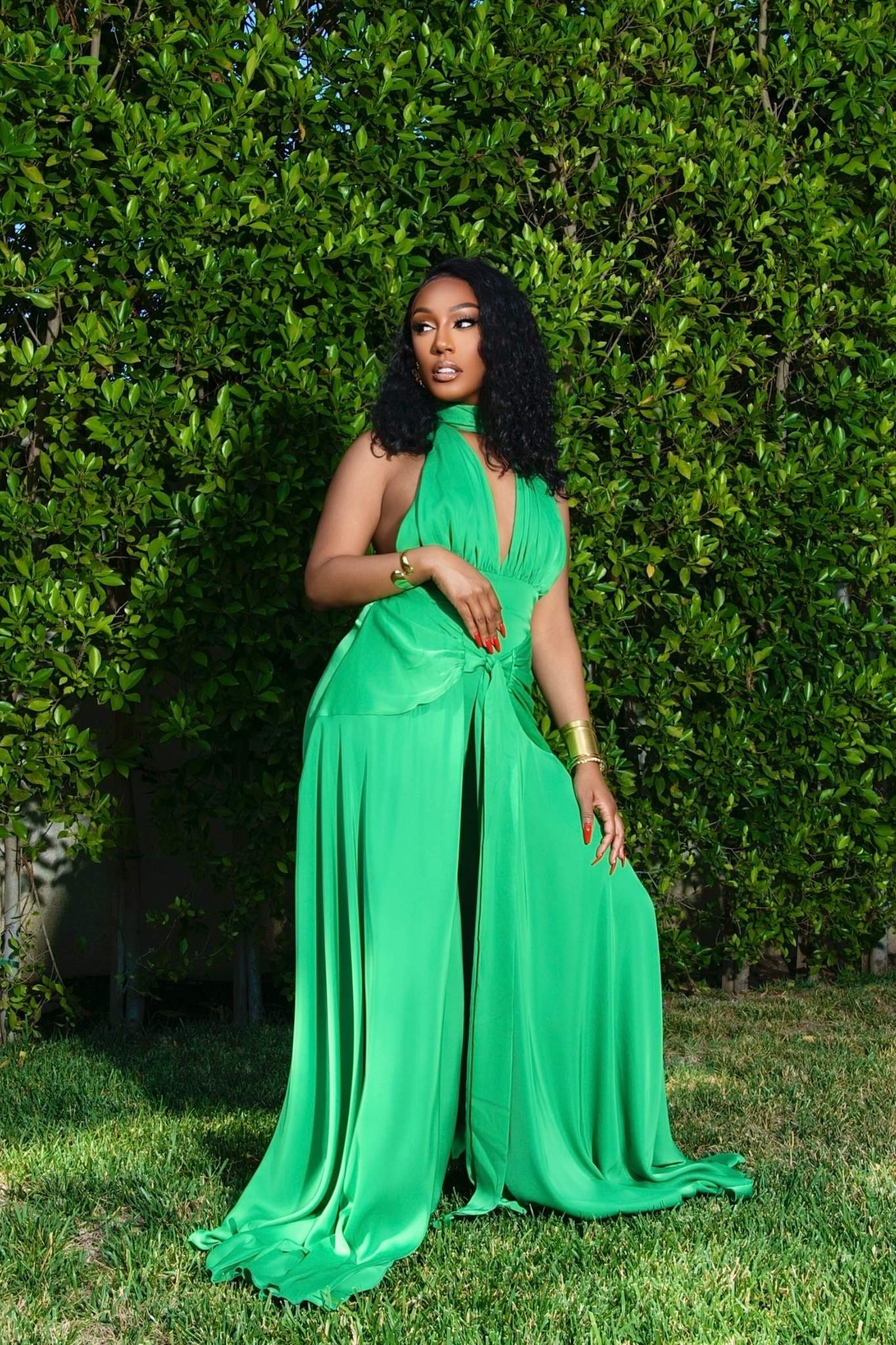 Liana Green Satin Backless Jumpsuit Clothing Ellaé Lisqué