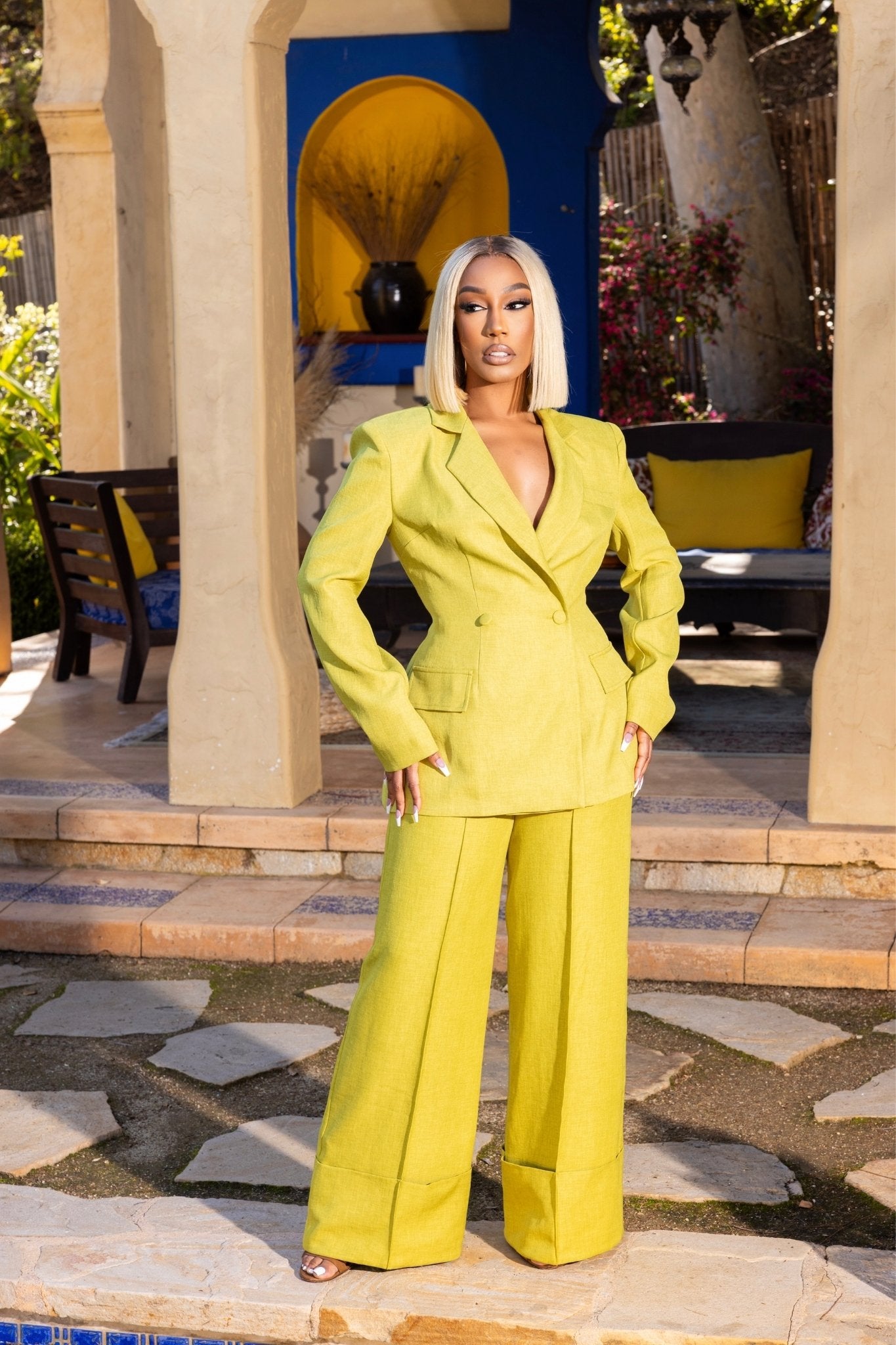 Solene Green Open Back Linen Suit Clothing Ellaé Lisqué