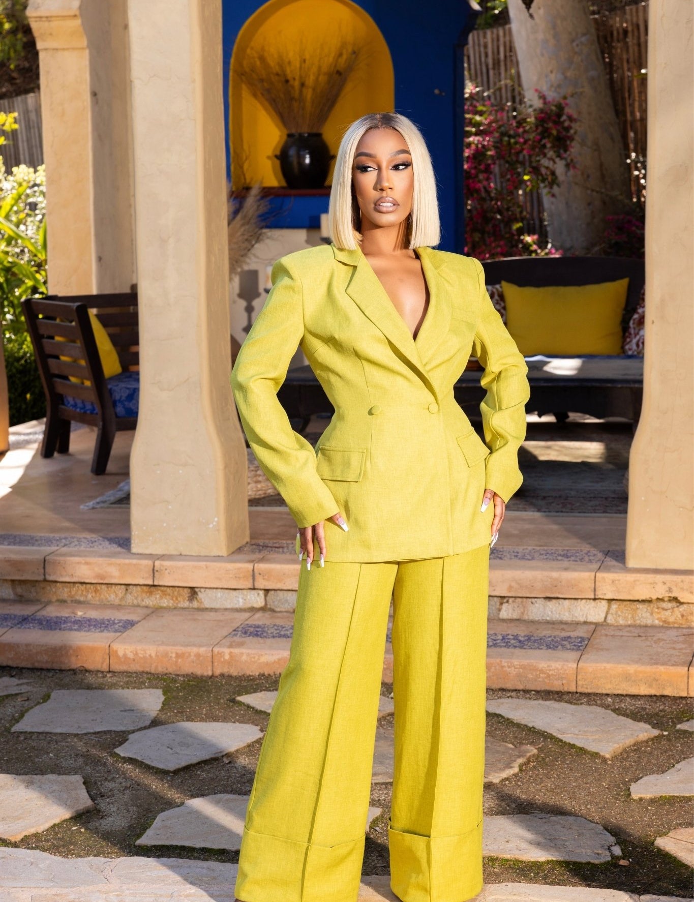 Solene Green Open Back Linen Suit Clothing Ellaé Lisqué