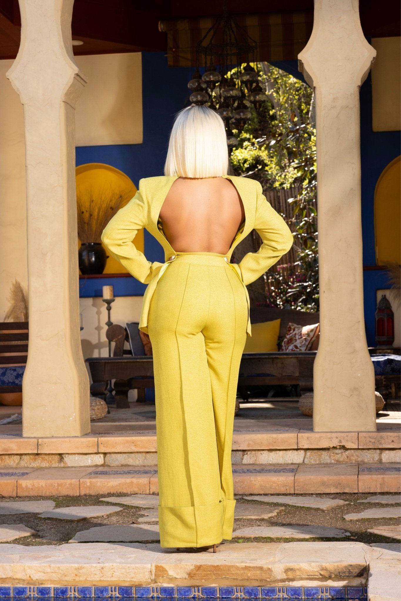 Solene Green Open Back Linen Suit Clothing Ellaé Lisqué