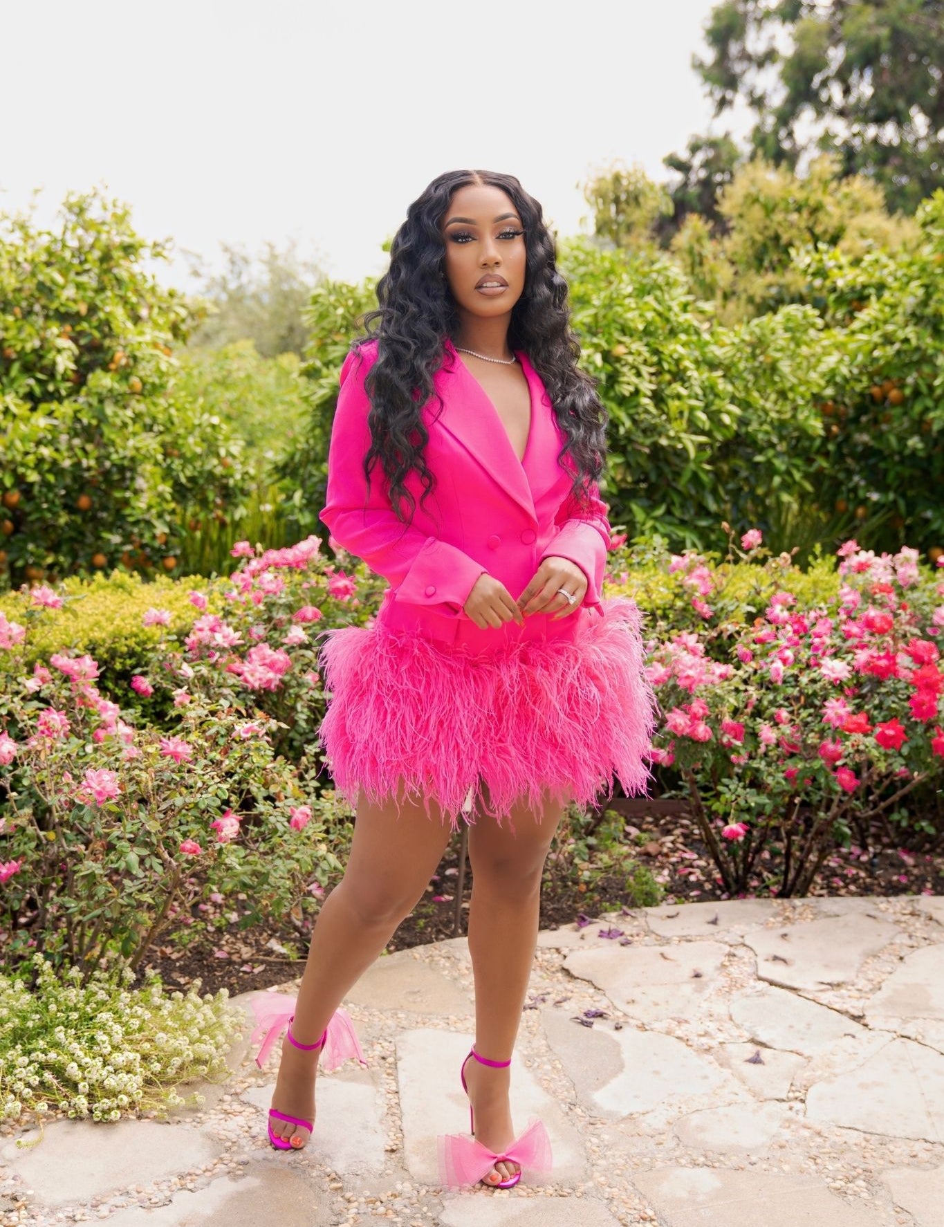 Brunch at Tiffany's Hot Pink Feather Blazer Dress Clothing Ellaé Lisqué