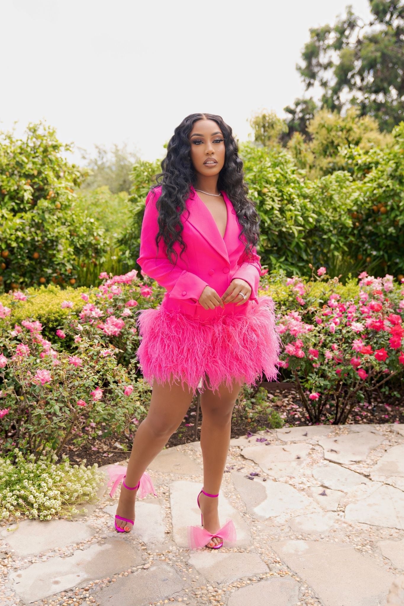 Brunch at Tiffany's Hot Pink Feather Blazer Dress Clothing Ellaé Lisqué