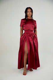 Dinner in St Tropez Burgundy Skirt Set Clothing Ellaé Lisqué