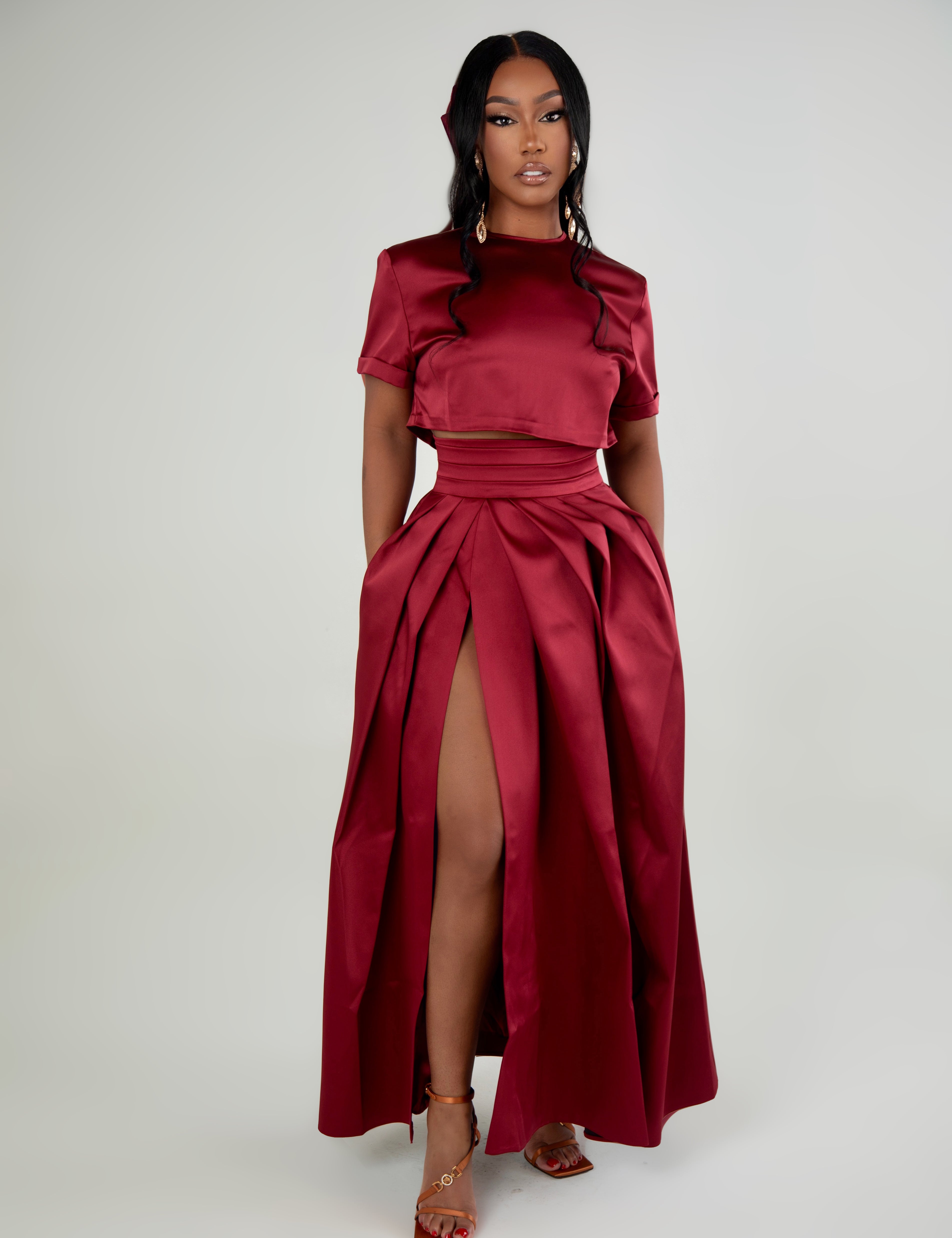 Dinner in St Tropez Burgundy Skirt Set Clothing Ellaé Lisqué