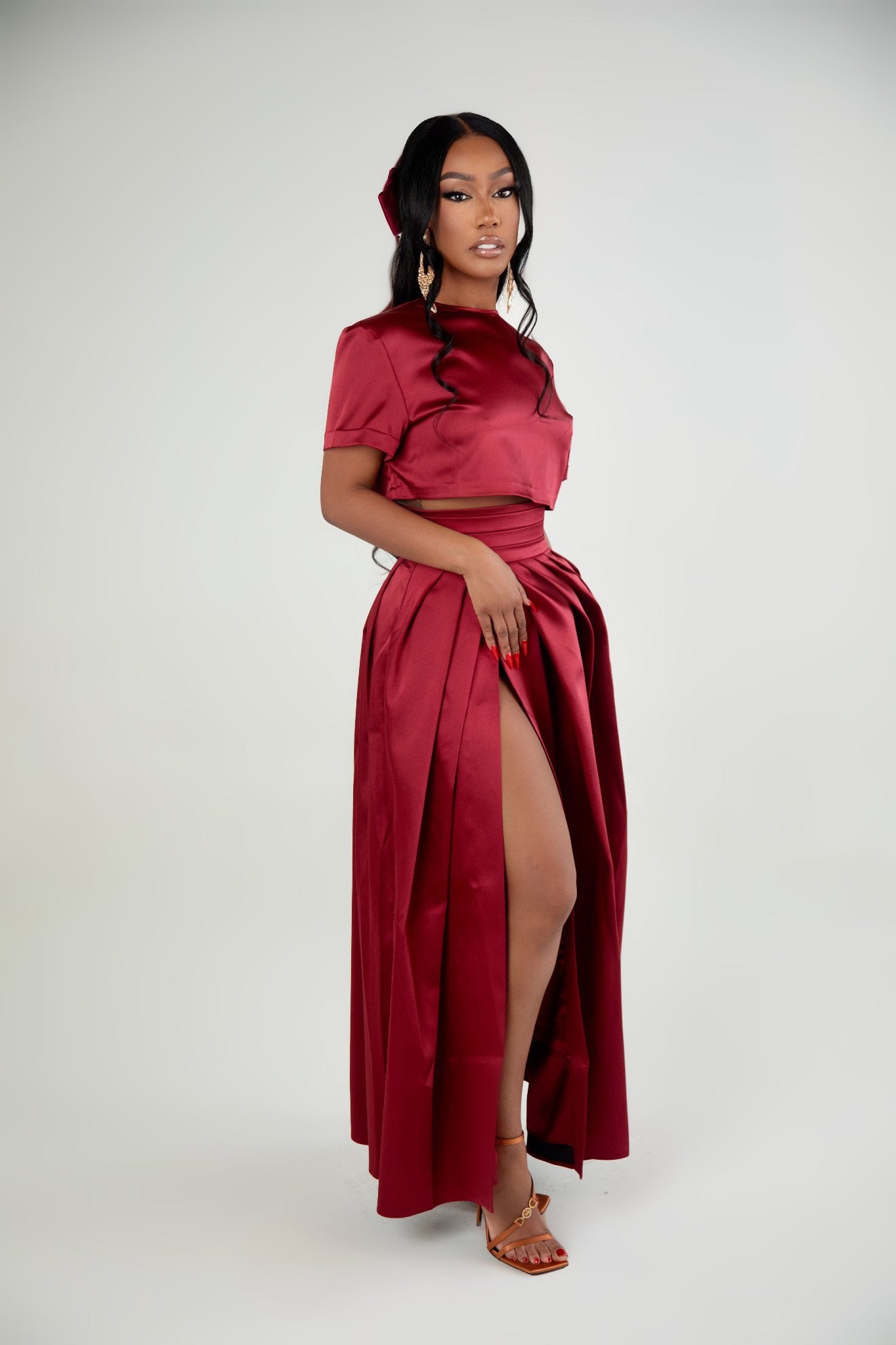 Dinner in St Tropez Burgundy Skirt Set Clothing Ellaé Lisqué