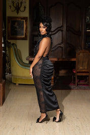 Intrigue Him Black Lace Satin Dress Clothing Ellaé Lisqué
