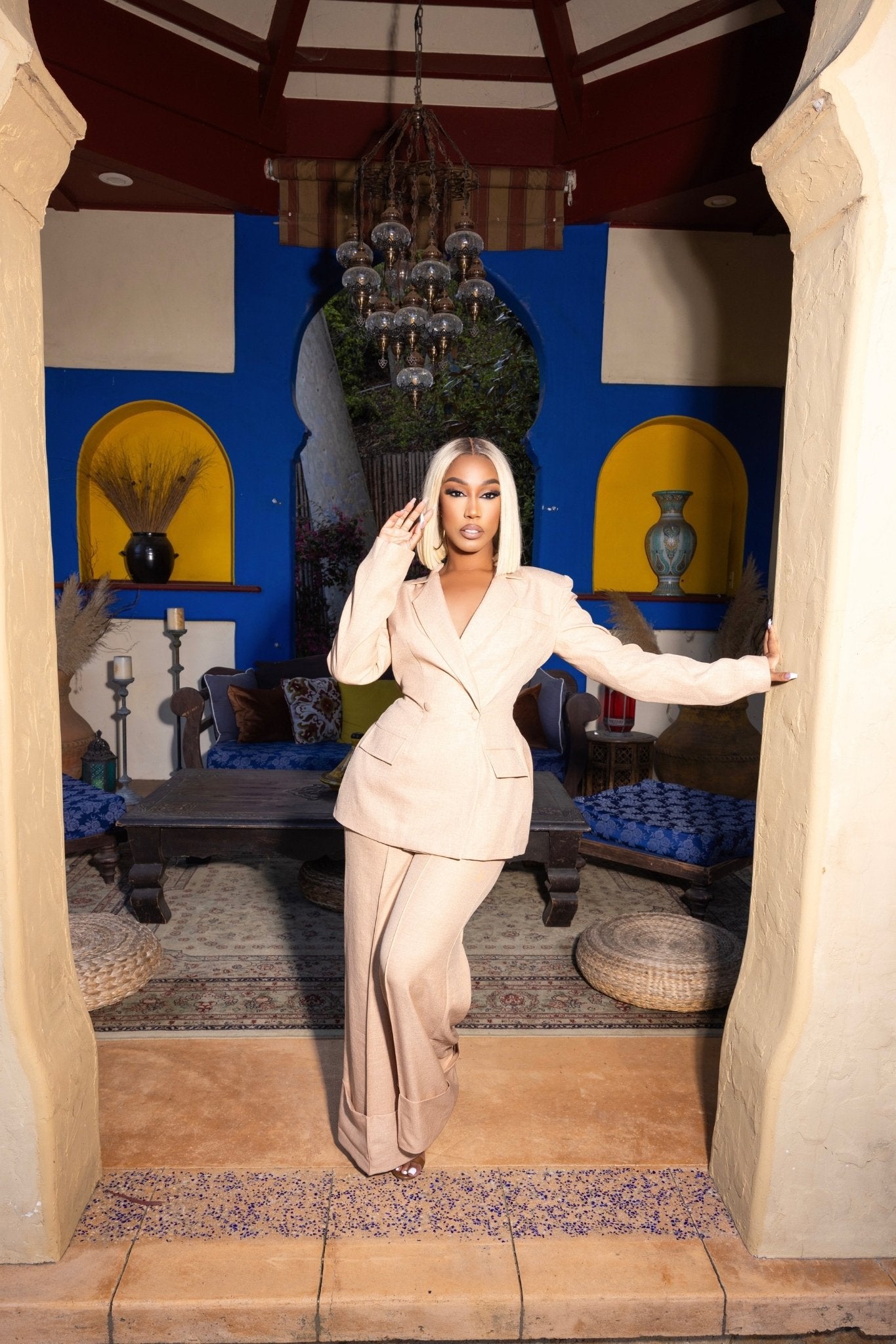 Solene Nude Open Back Linen Suit Clothing Ellaé Lisqué