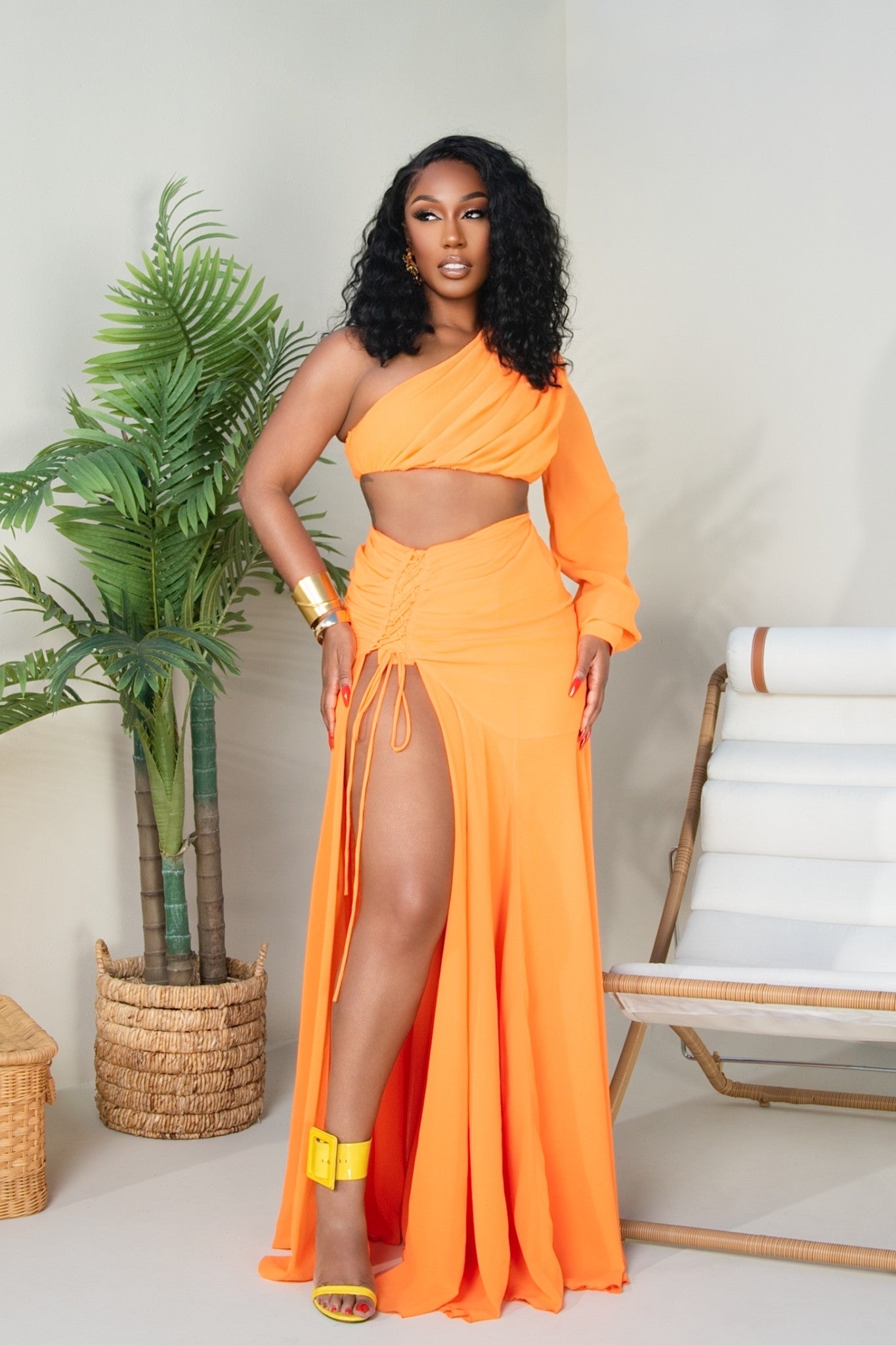 Sienna Orange Two-Piece Skirt Set Clothing Ellaé Lisqué
