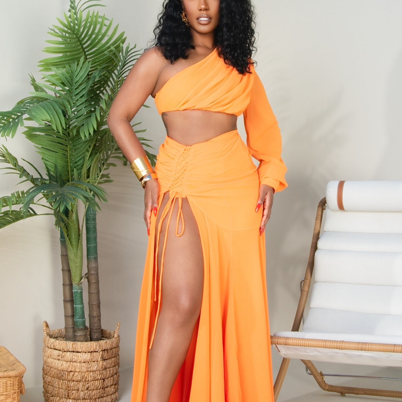 Sienna Orange Two-Piece Skirt Set Clothing Ellaé Lisqué