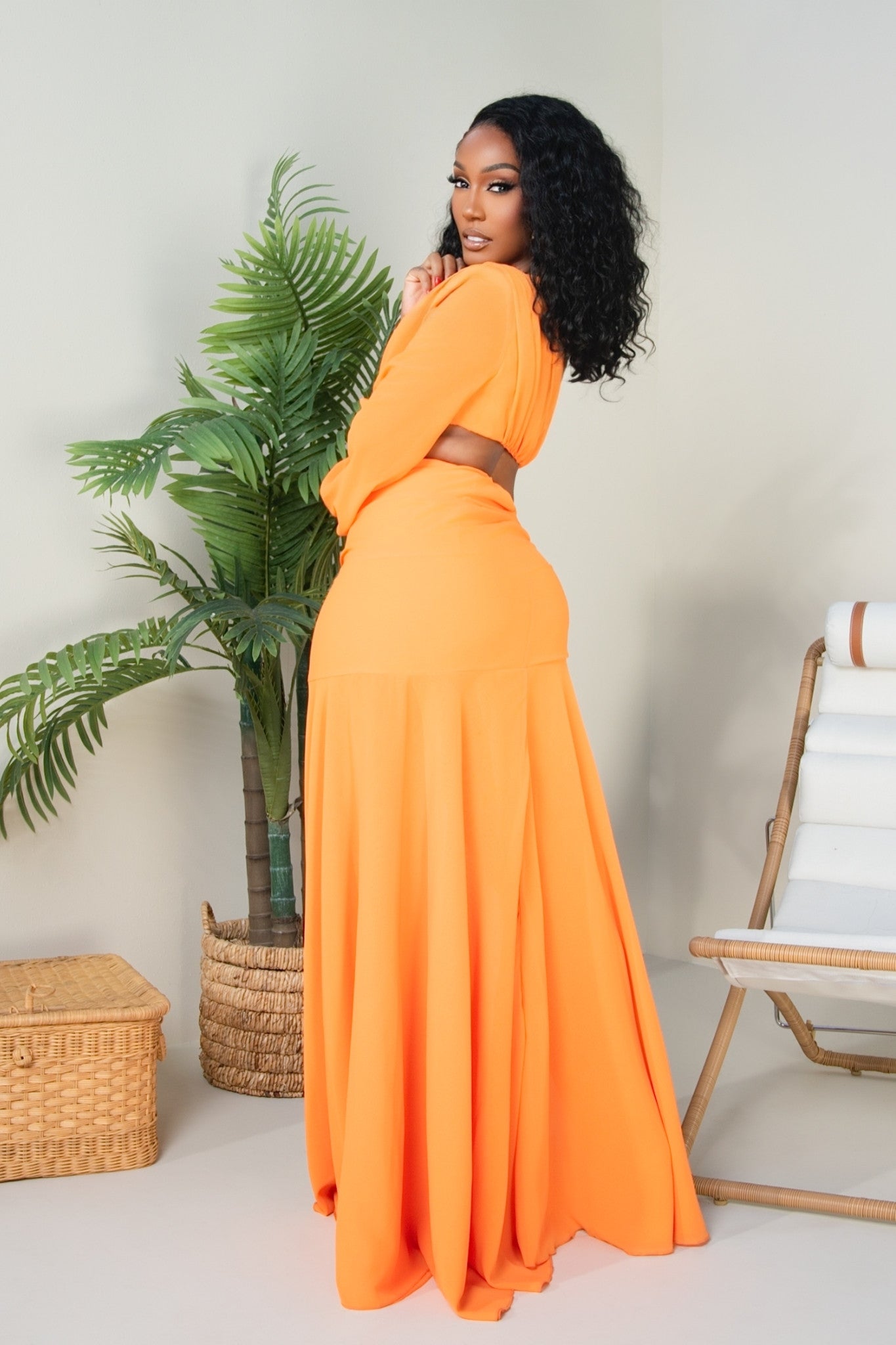 Sienna Orange Two-Piece Skirt Set Clothing Ellaé Lisqué