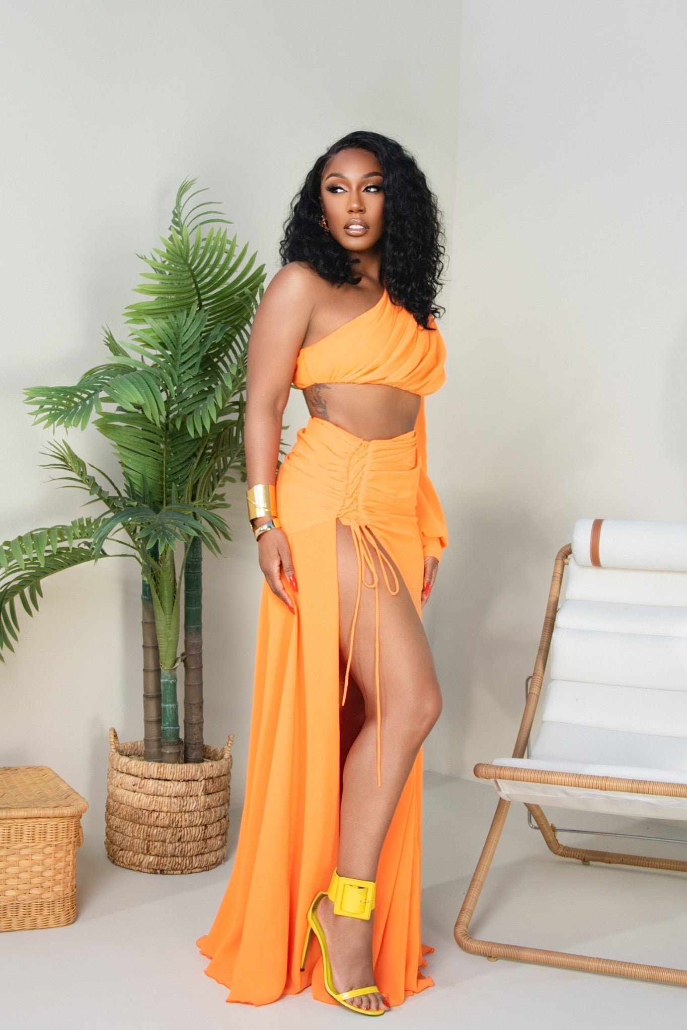 Sienna Orange Two-Piece Skirt Set Clothing Ellaé Lisqué