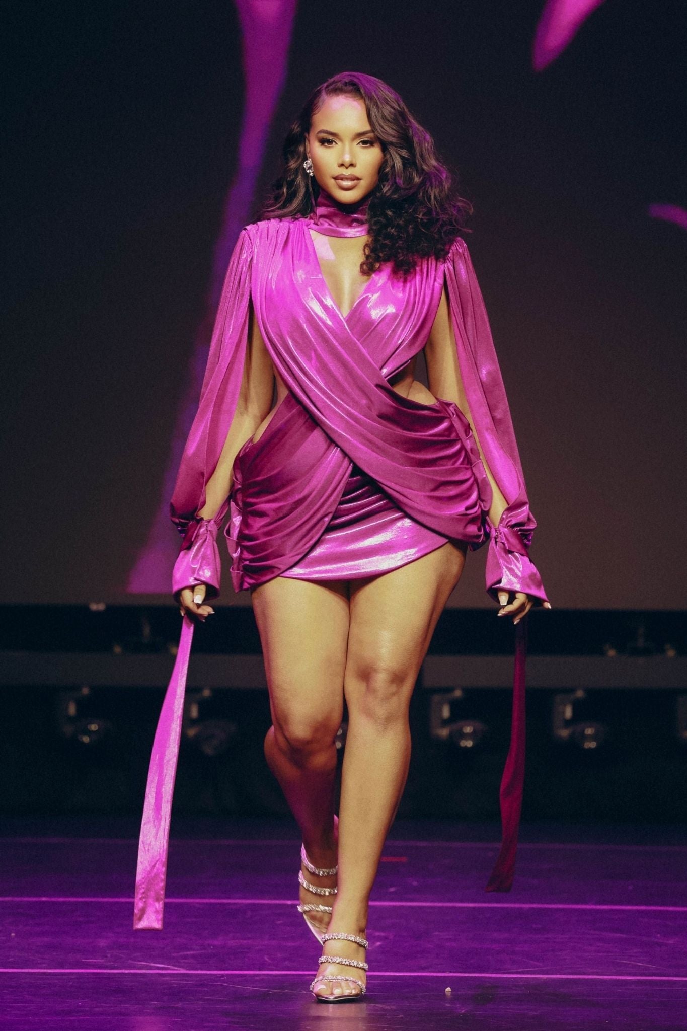 Athena Purple Metallic Cutout Drape Mini Dress