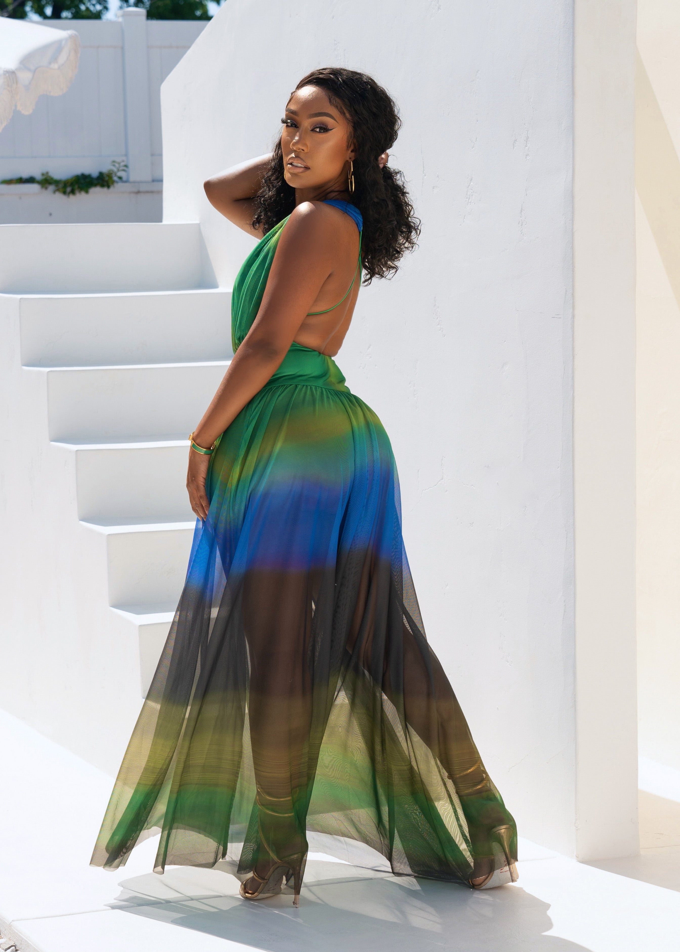 Palm Paradise Sheer Mesh Maxi Dress Clothing Ellaé Lisqué