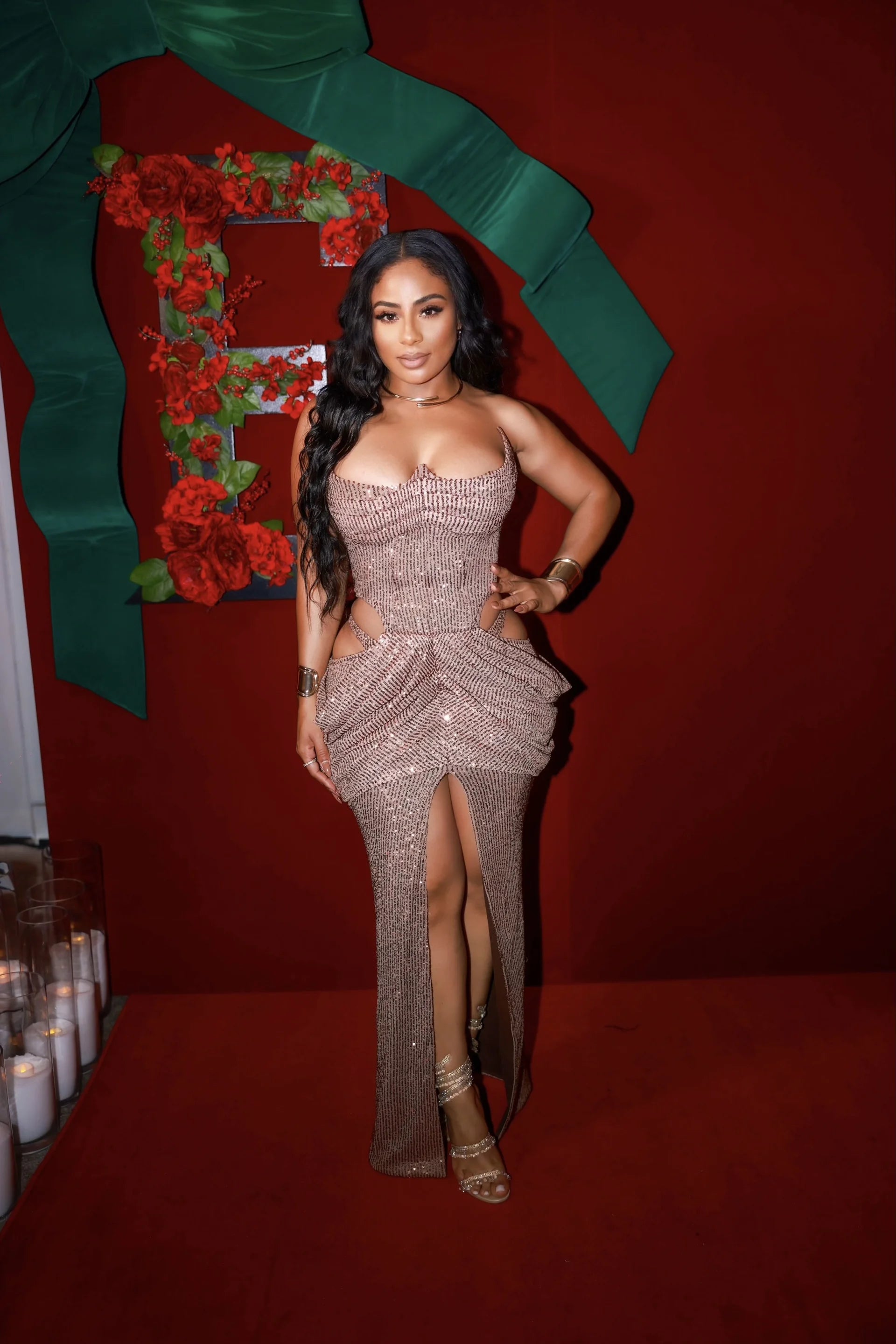 Olivia Gold Sequin Cutout Gown Clothing Ellaé Lisqué