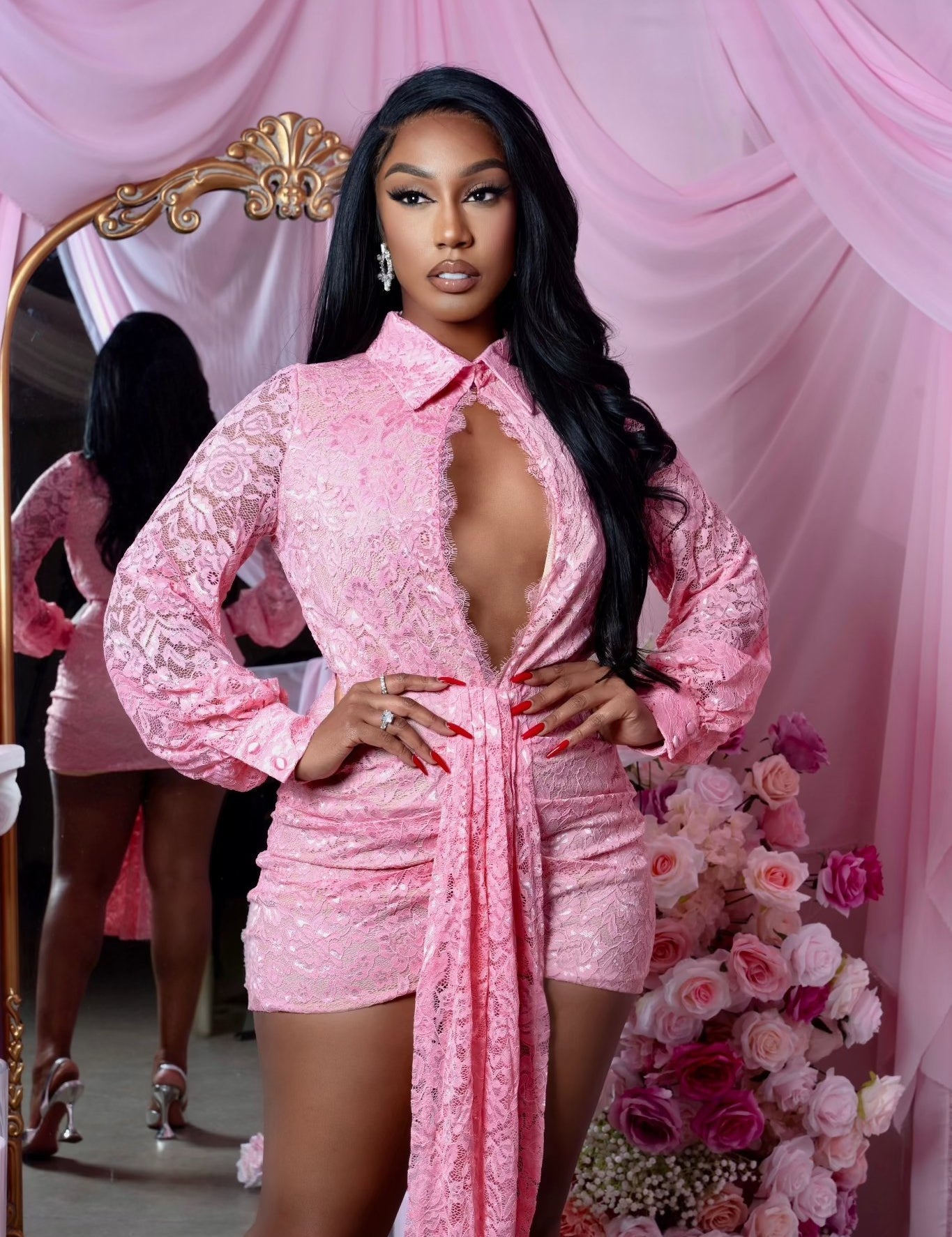 Sweet Embrace Pink Lace Dress Clothing Ellaé Lisqué
