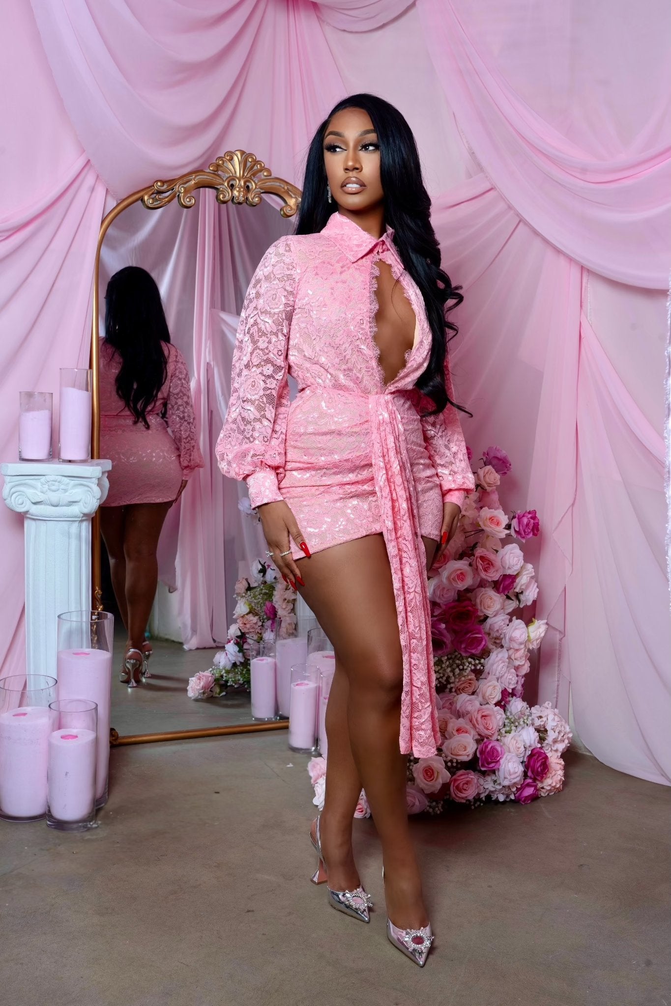 Pink Lace Lace Dresses Near Me Pink Lace Knee Length Fashion