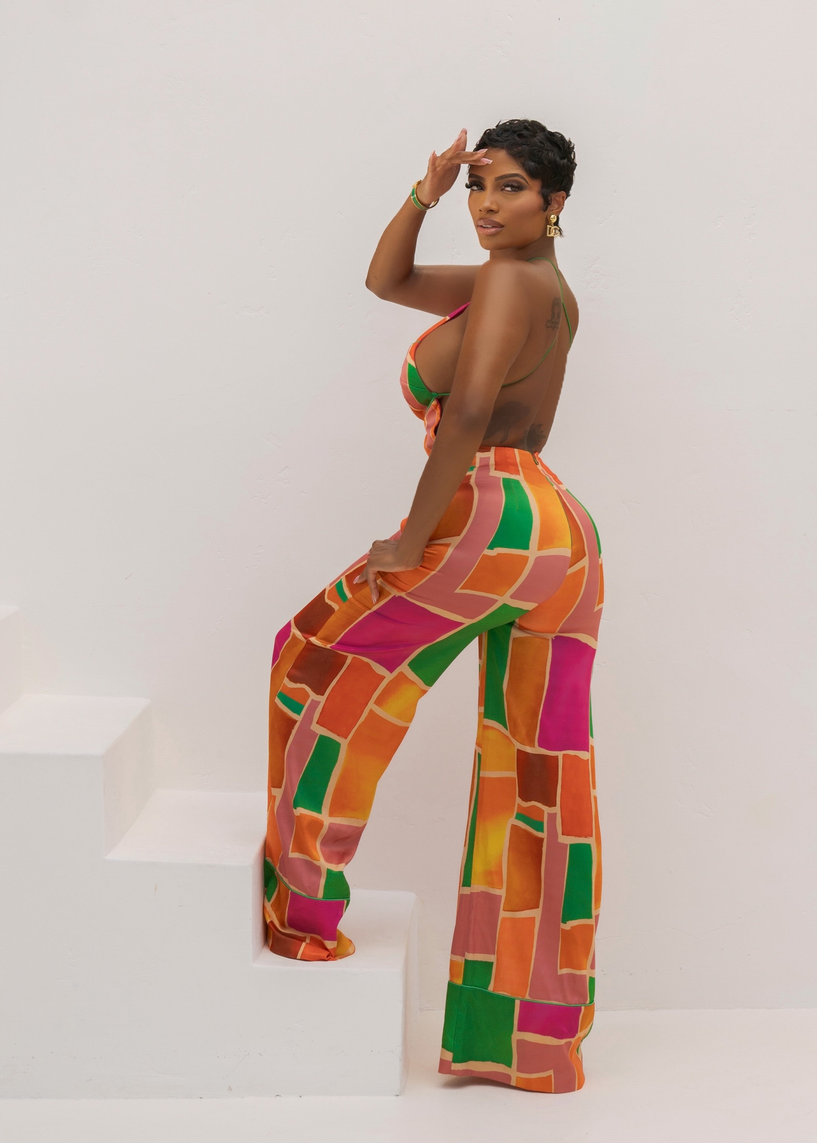 Sunset Oasis Orange Print Jumpsuit Clothing Ellaé Lisqué