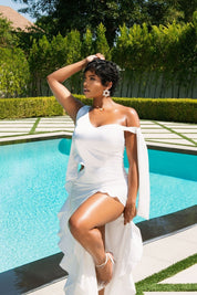 Celeste White Asymmetrical Ruffle Maxi Dress Clothing Ellaé Lisqué