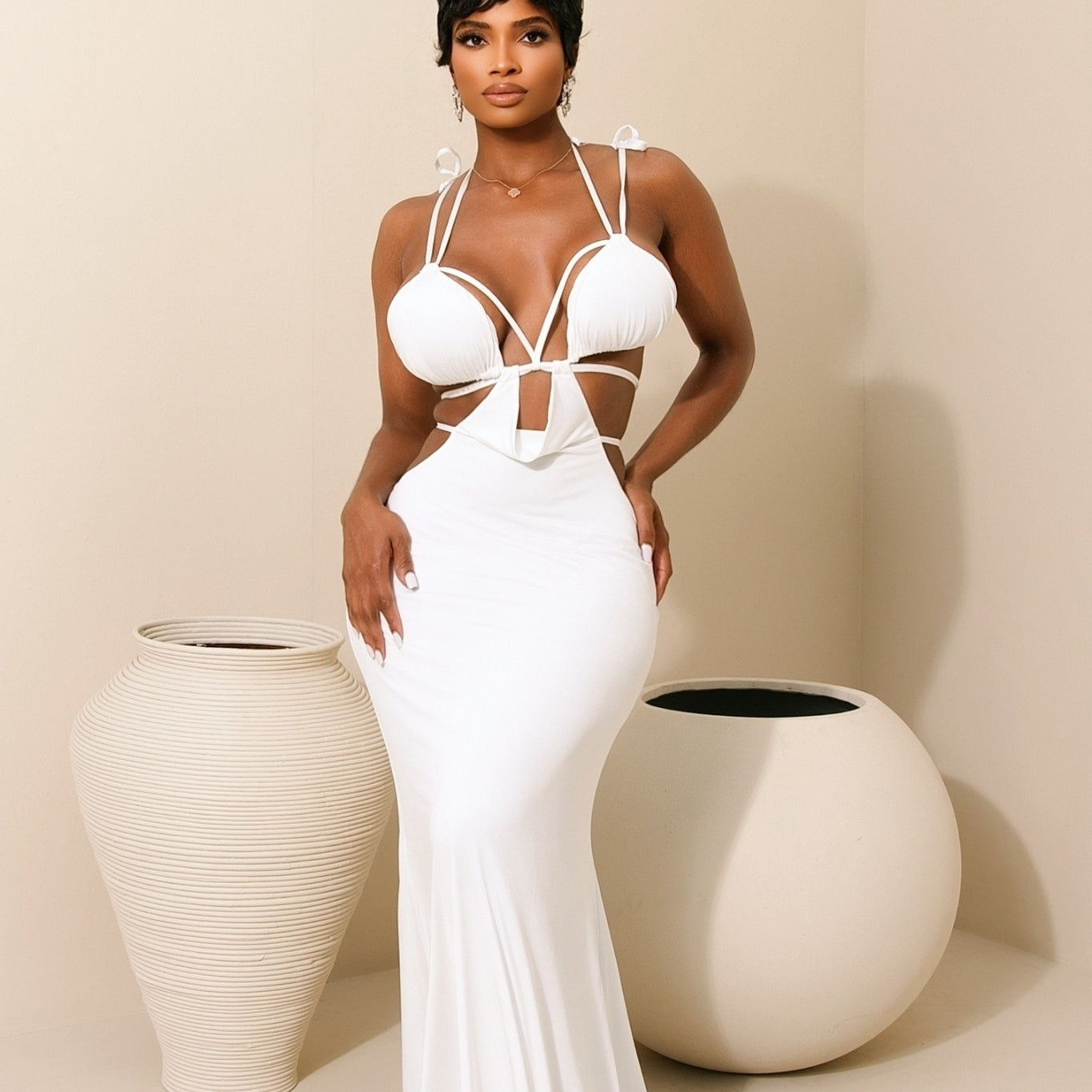 Bela White Cutout Maxi Dress Clothing Ellaé Lisqué