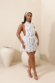 Vera White Marble Ruffle Mini Dress Clothing Ellaé Lisqué