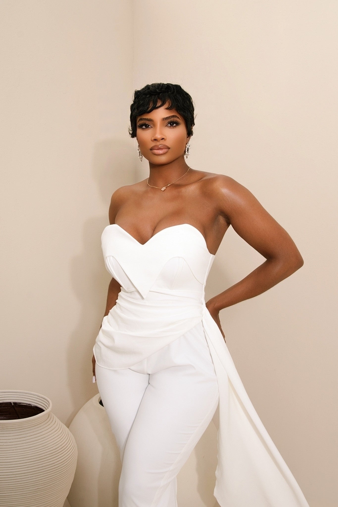 Mara White Strapless Jumpsuit Clothing Ellaé Lisqué