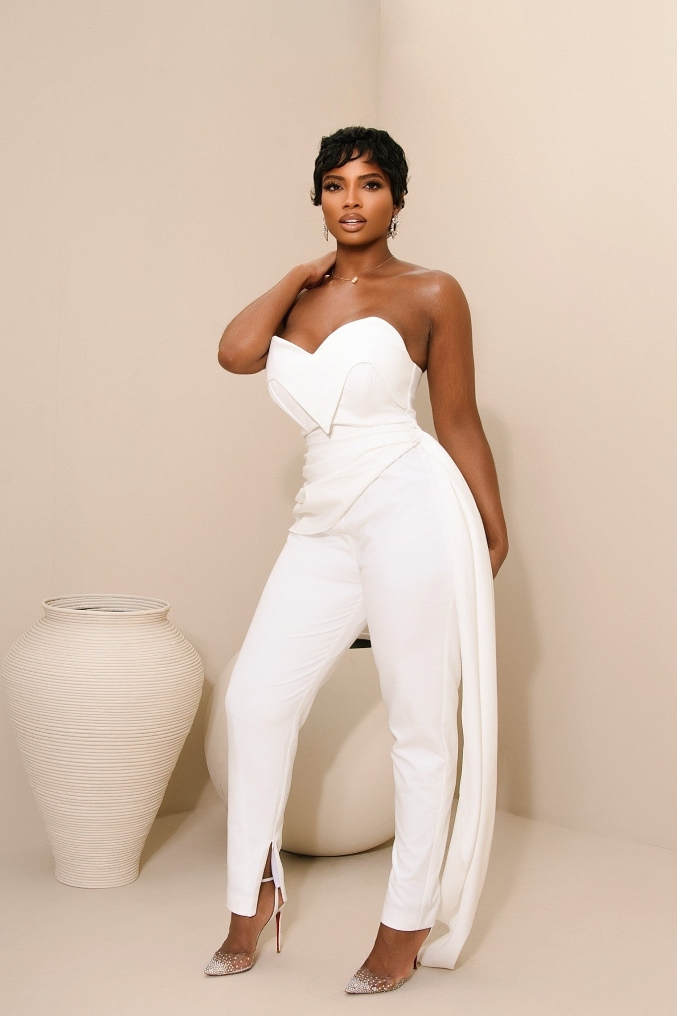 Mara White Strapless Jumpsuit Clothing Ellaé Lisqué