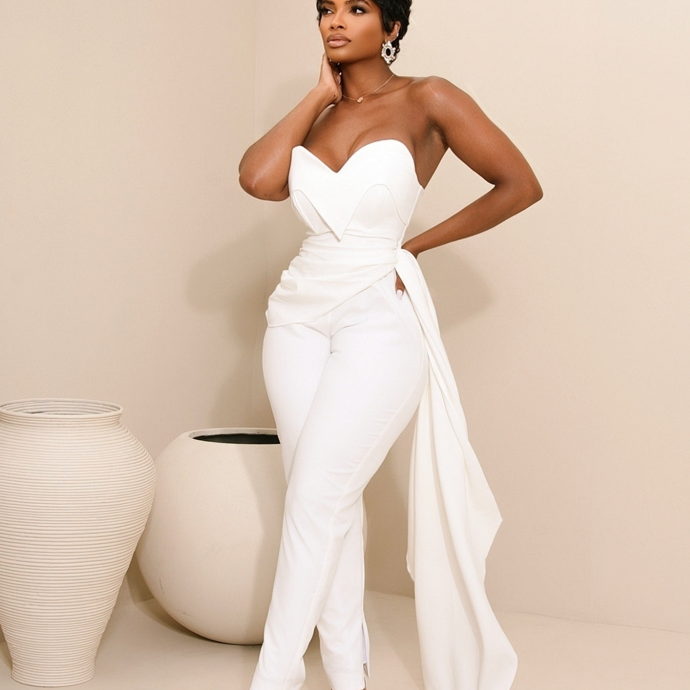 Mara White Strapless Jumpsuit Clothing Ellaé Lisqué