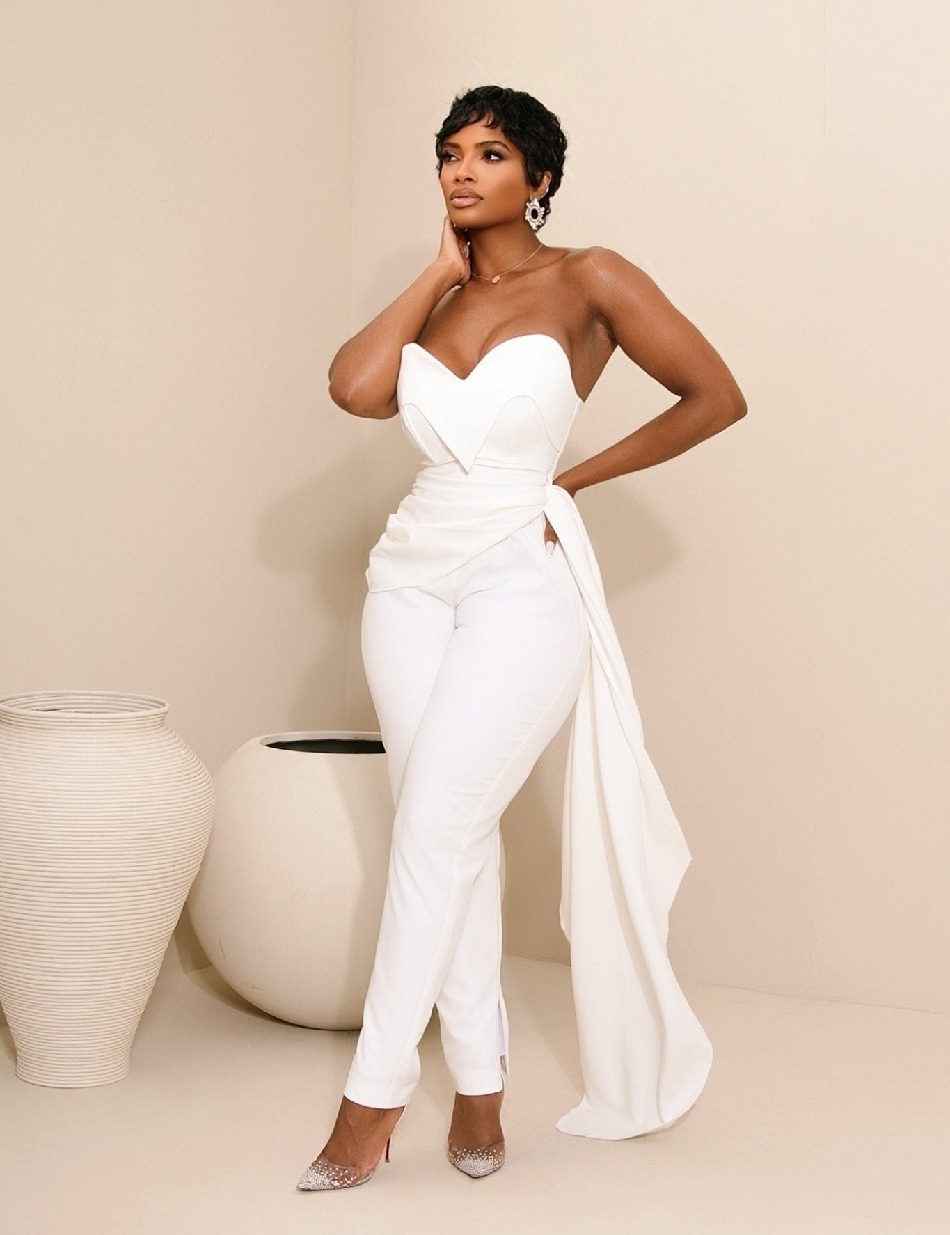 Mara White Strapless Jumpsuit Clothing Ellaé Lisqué